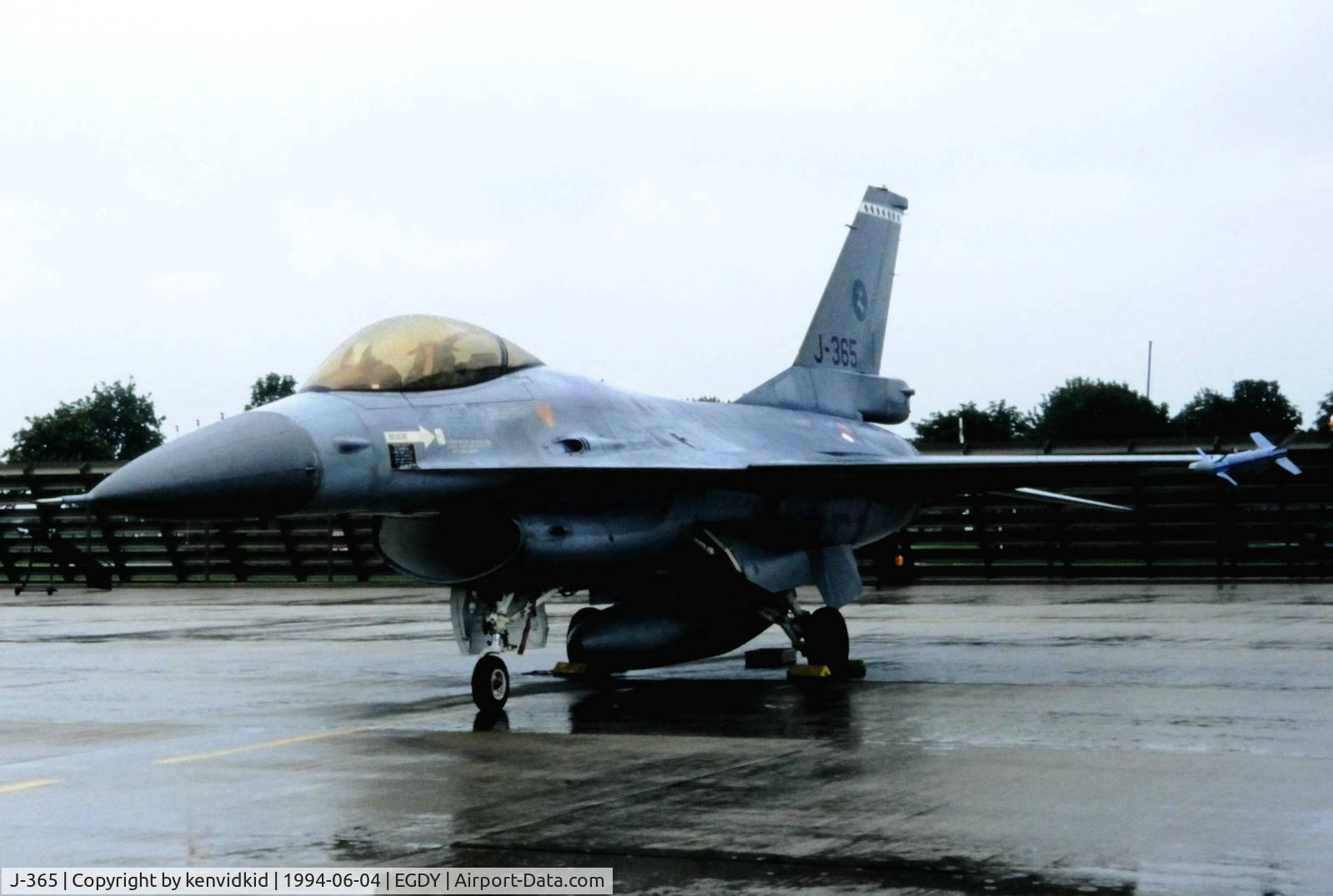 J-365, 1984 Fokker F-16AM Fighting Falcon C/N 6D-122, On static display at the RNAS Yeovilton 1994 50th Anniversary of D Day photocall. It rained all day.