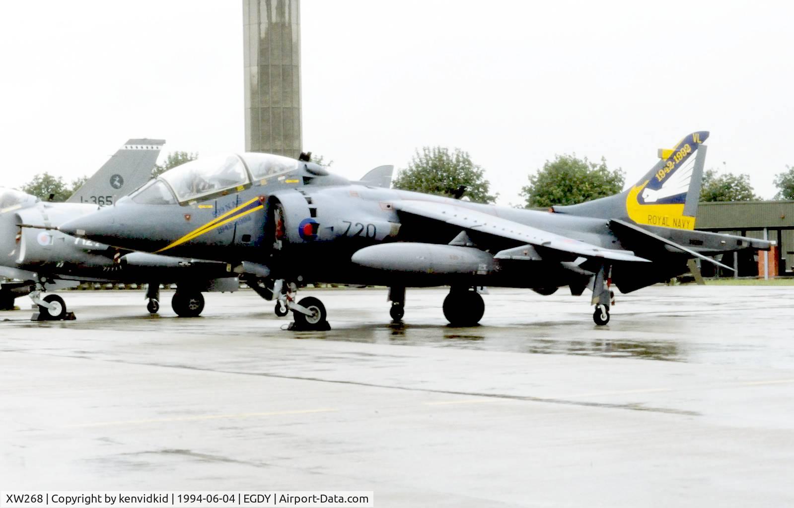 XW268, 1970 Hawker Siddeley Harrier T.4N C/N 212007, On static display at the RNAS Yeovilton 1994 50th Anniversary of D Day photocall. It rained all day.