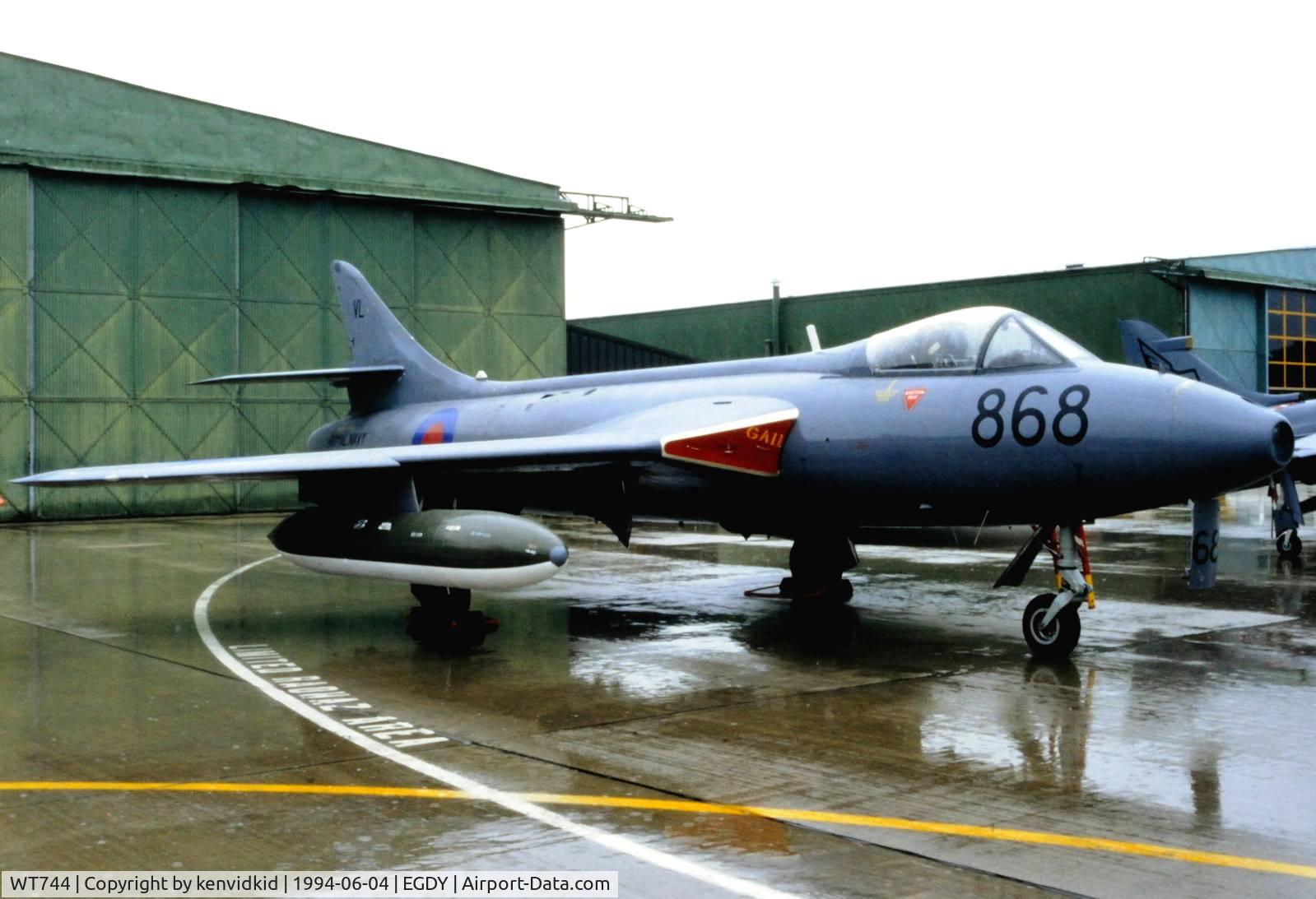 WT744, 1955 Hawker Hunter GA.11 C/N 41H-670701, On static display at the RNAS Yeovilton 1994 50th Anniversary of D Day photocall. It rained all day.