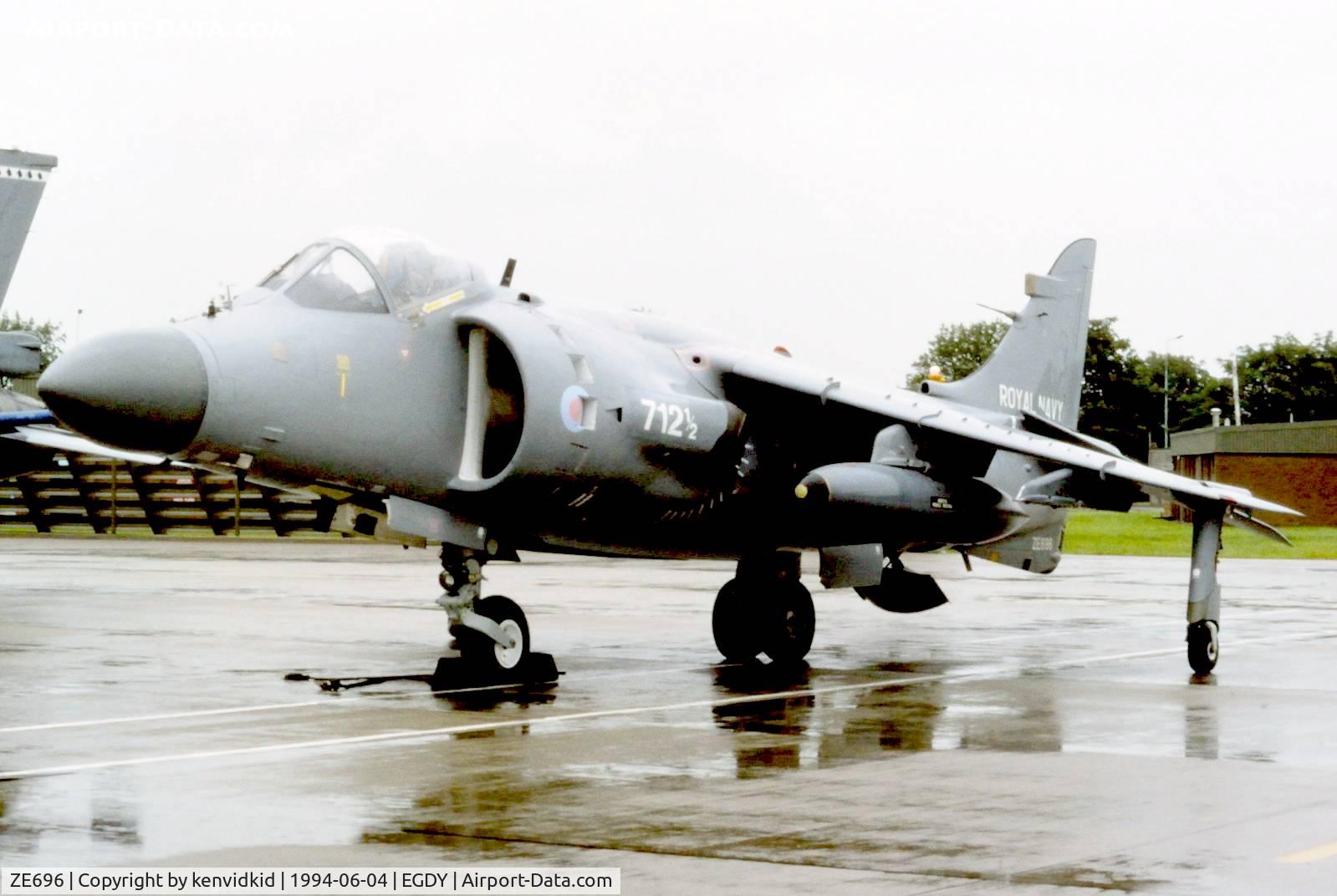 ZE696, British Aerospace Sea Harrier F/A.2 C/N B55/P9, On static display at the RNAS Yeovilton 1994 50th Anniversary of D Day photocall. It rained all day.