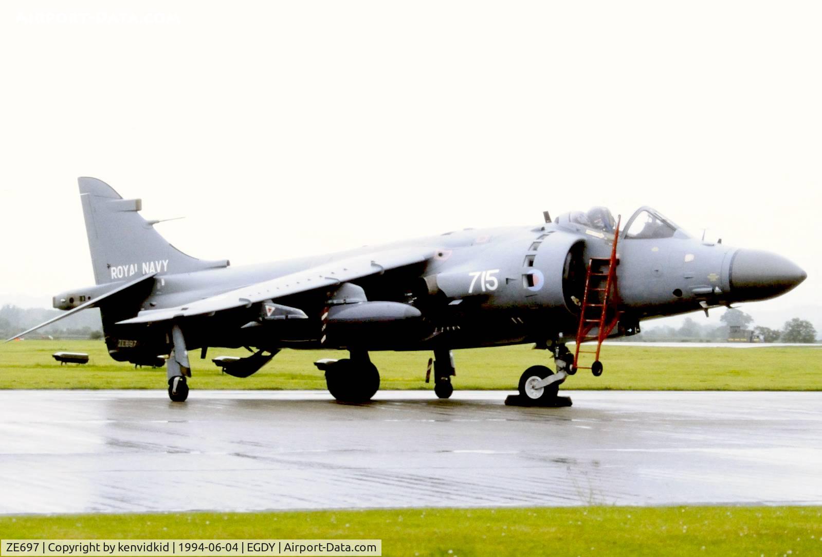 ZE697, 1988 British Aerospace Sea Harrier F/A2 C/N B56/P11, On static display at the RNAS Yeovilton 1994 50th Anniversary of D Day photocall. It rained all day.