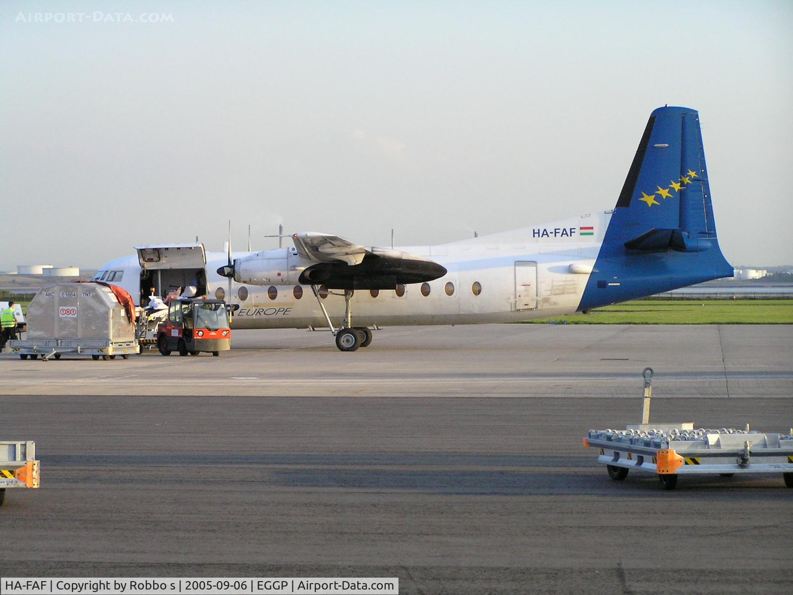 HA-FAF, 1982 Fokker F-27-500 Friendship C/N 10632, HA-FAF F27 seen at EGGP.
