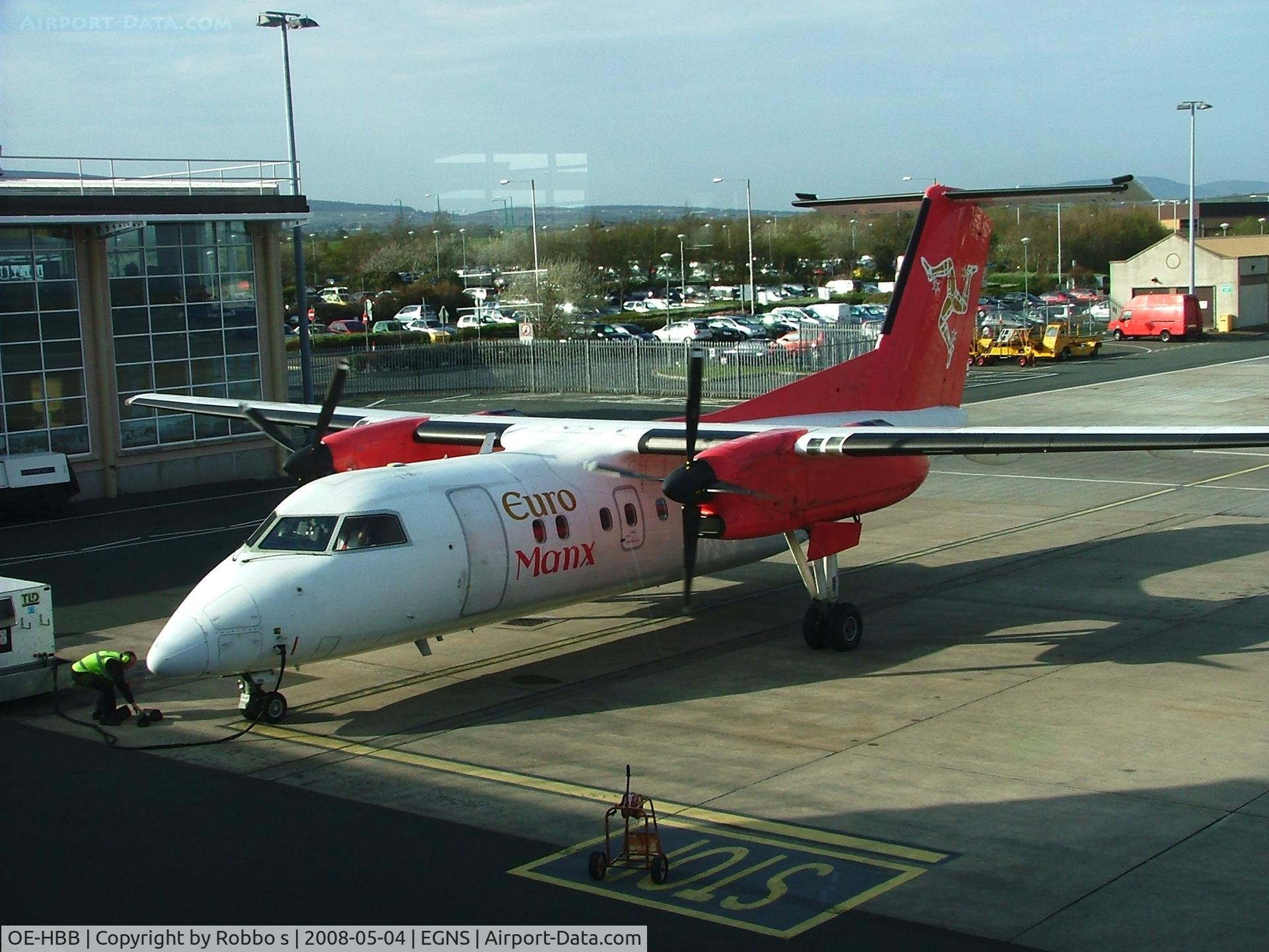 OE-HBB, 2000 De Havilland Canada DHC-8-402 Dash 8 C/N 541, OE-HBB DHC-8 on lease to Euromax at Ronaldsway Airport .