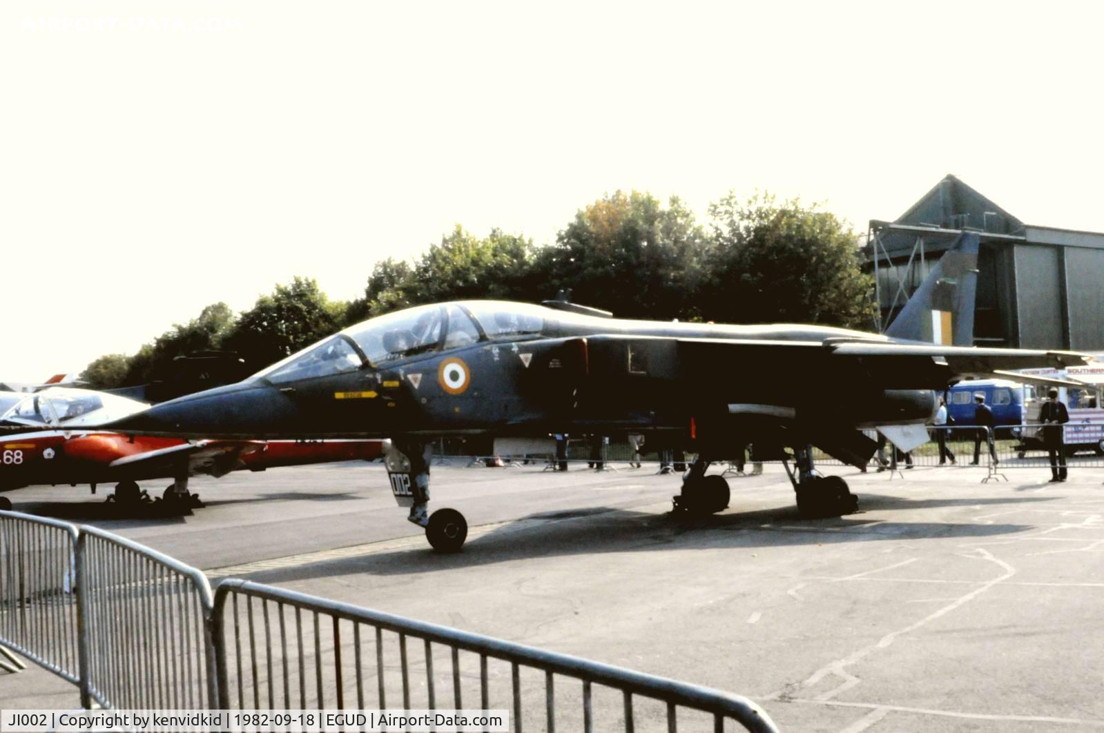 JI002, 1974 SEPECAT Jaguar T2 C/N B.8, On static display at the 1982 Abingdon air show.