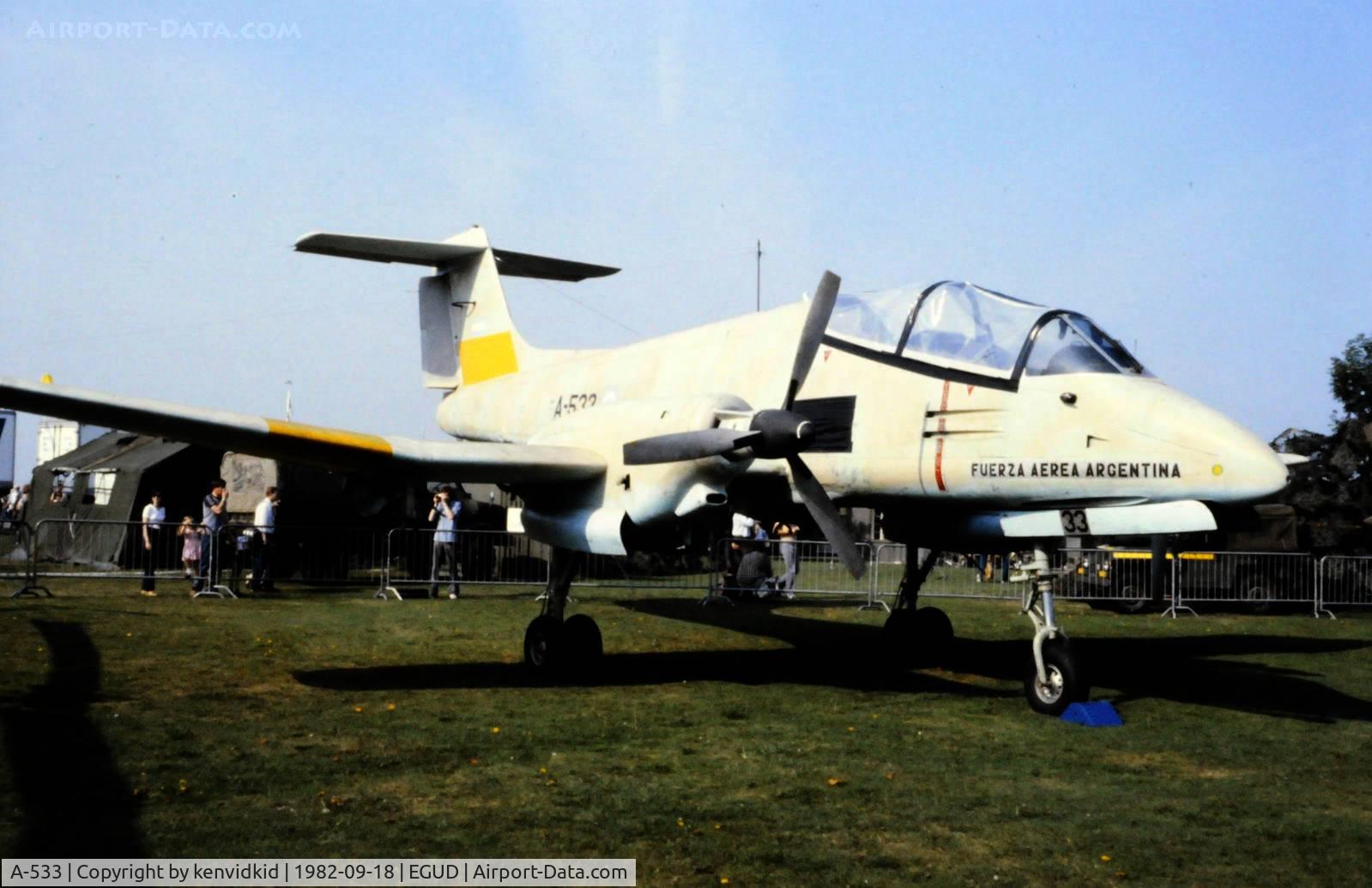 A-533, FMA IA-58A Pucará C/N 033, On static display at the 1982 Abingdon air show.