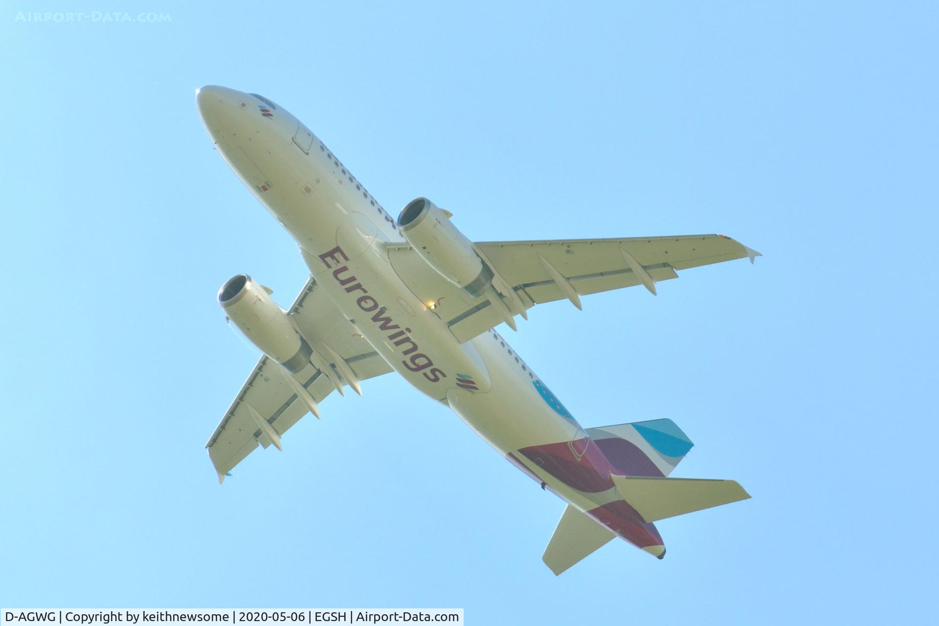 D-AGWG, 2007 Airbus A319-132 C/N 3193, Leaving Norwich following paintwork, from a safe position.