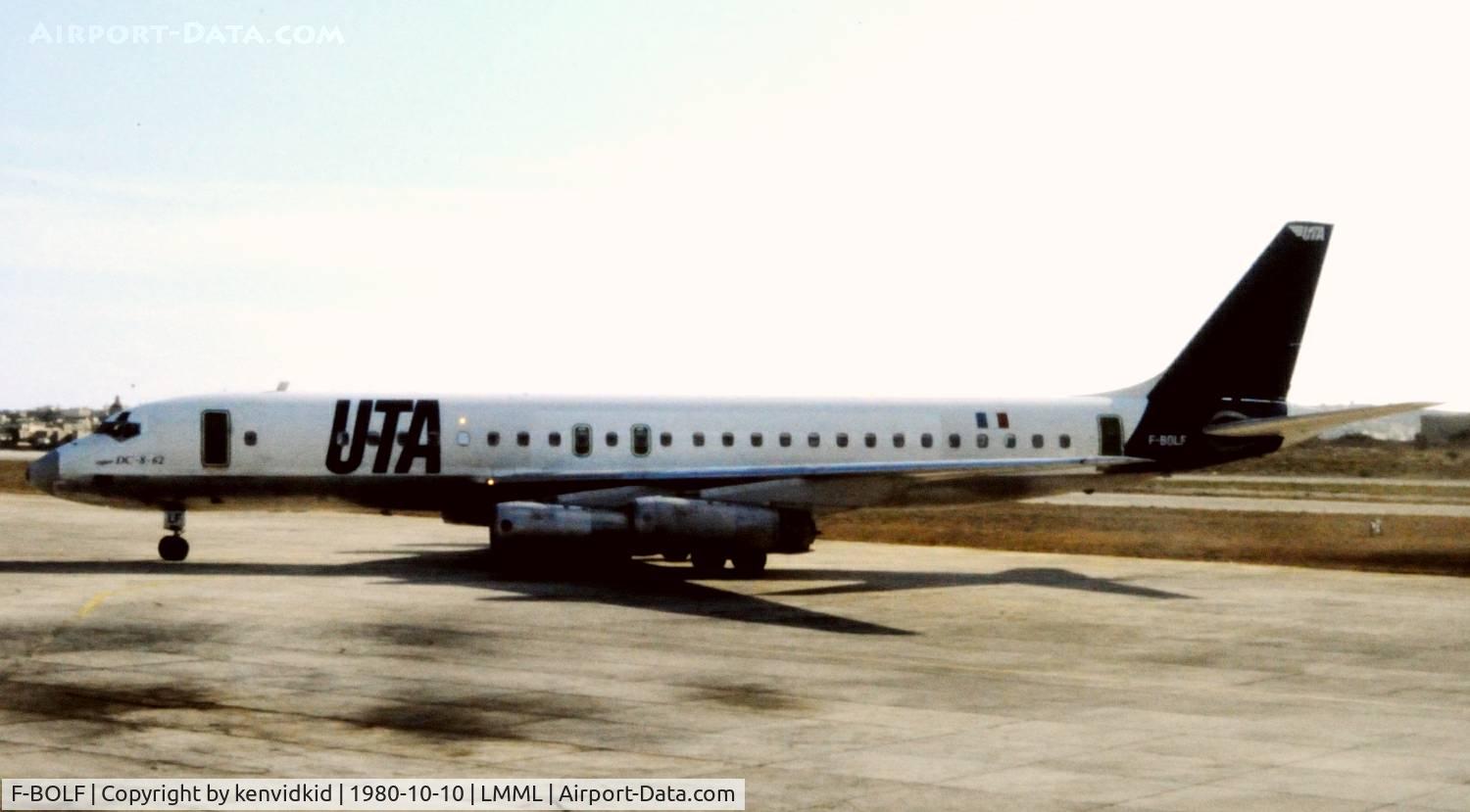 F-BOLF, 1968 Douglas DC-8-62 C/N 45918, At Luqa, Malta, scanned from slide.