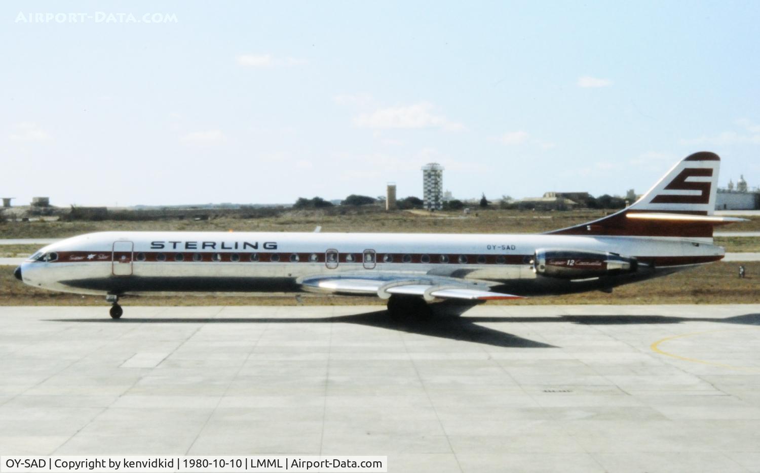 OY-SAD, 1971 Aerospatiale SE-210 Super Caravelle 12 C/N 272, At Luqa, Malta, scanned from slide.