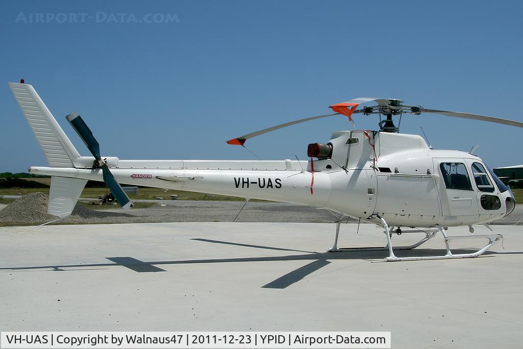 VH-UAS, 1991 Aerospatiale AS-350B Ecureuil C/N 2453, Stbd side view of Universal Aviation Services (UAS) AS-350B Squirrel, appropriately Regd VH-UAS Cn 2453 at Phillip Island Airfield YPID on 23Dec2011 (near the Australian Vietnam Veterans Museum.) This helo, Built 1991, was First Regd in Aust on 06Apr2010.