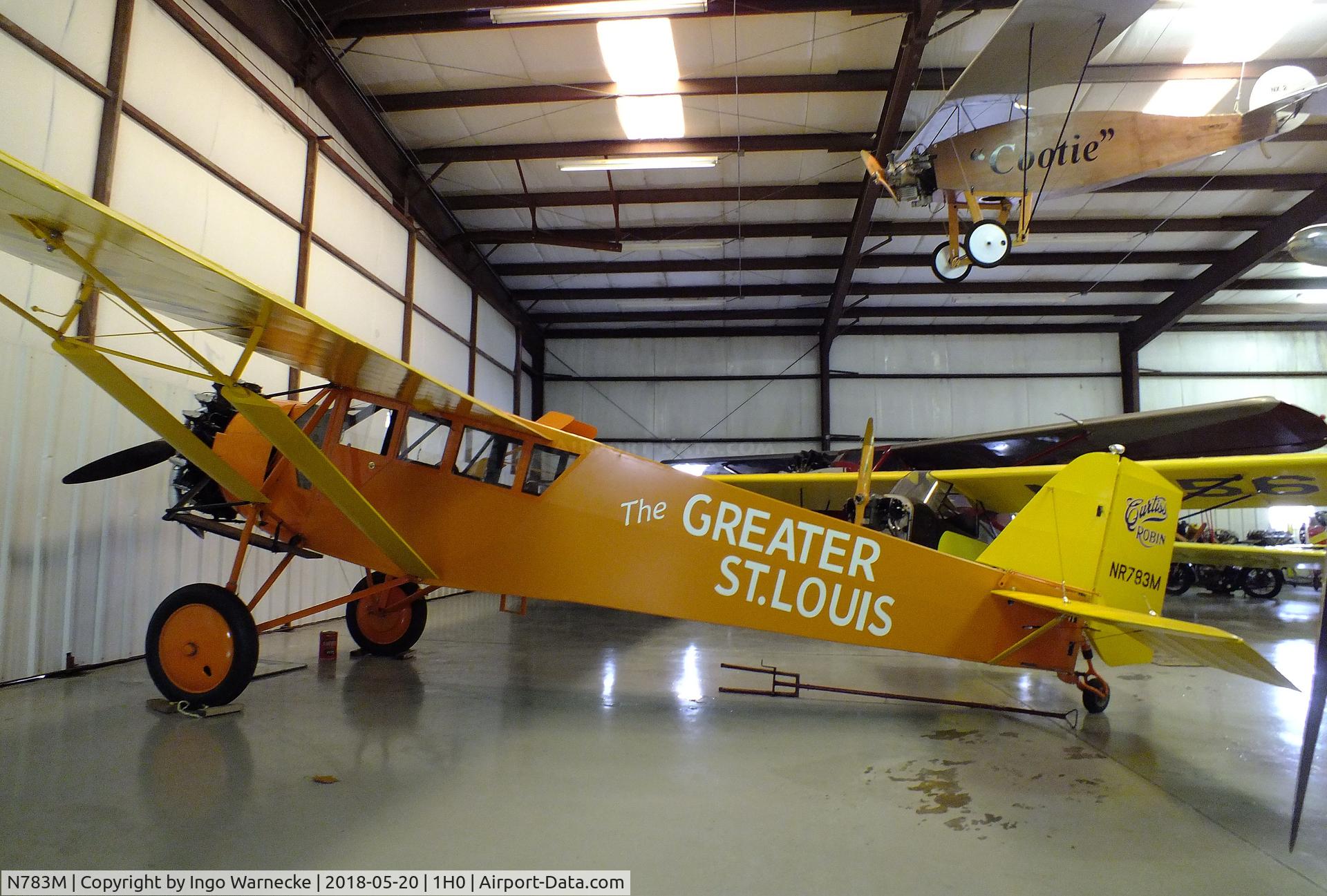 N783M, 1929 Curtiss-Wright Robin C/N 296, Curtiss-Wright Robin, re-engined with Lycoming R680, at the Aircraft Restoration Museum at Creve Coeur airfield, Maryland Heights MO