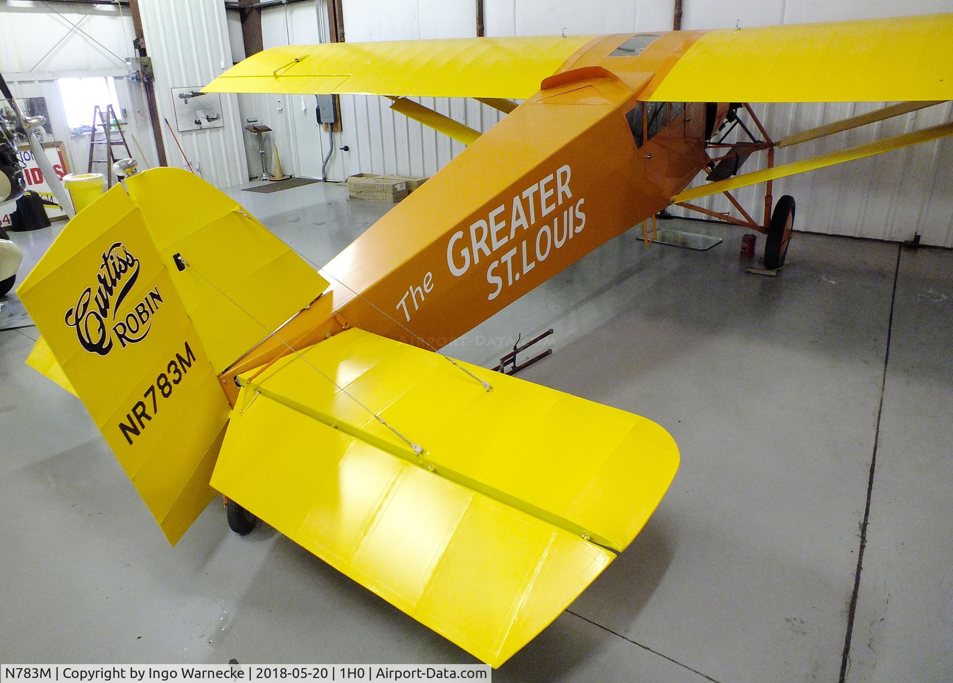 N783M, 1929 Curtiss-Wright Robin C/N 296, Curtiss-Wright Robin, re-engined with Lycoming R680, at the Aircraft Restoration Museum at Creve Coeur airfield, Maryland Heights MO