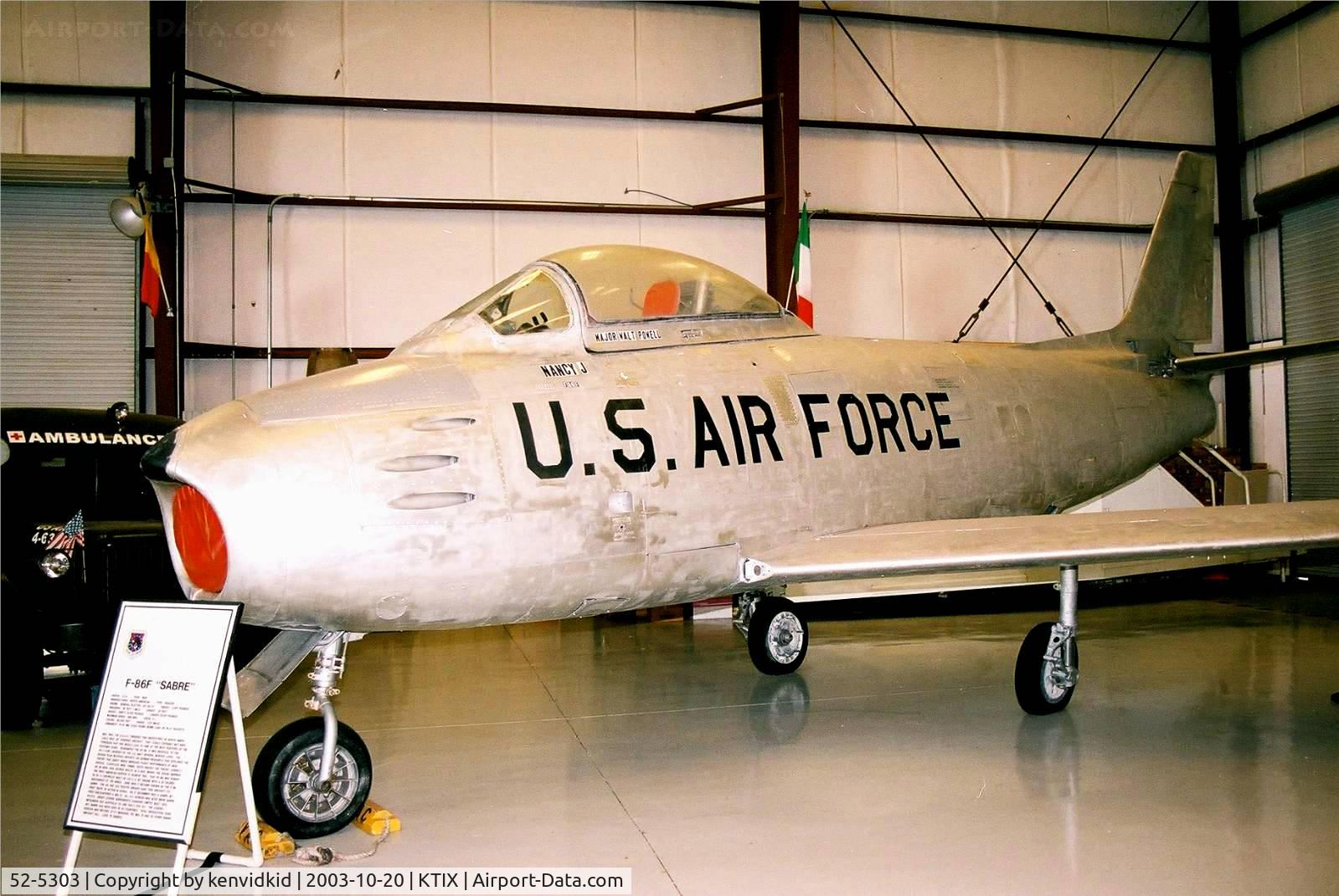 52-5303, 1952 North American F-86F Sabre C/N 193-32, At the Valliant Air Command Museum.