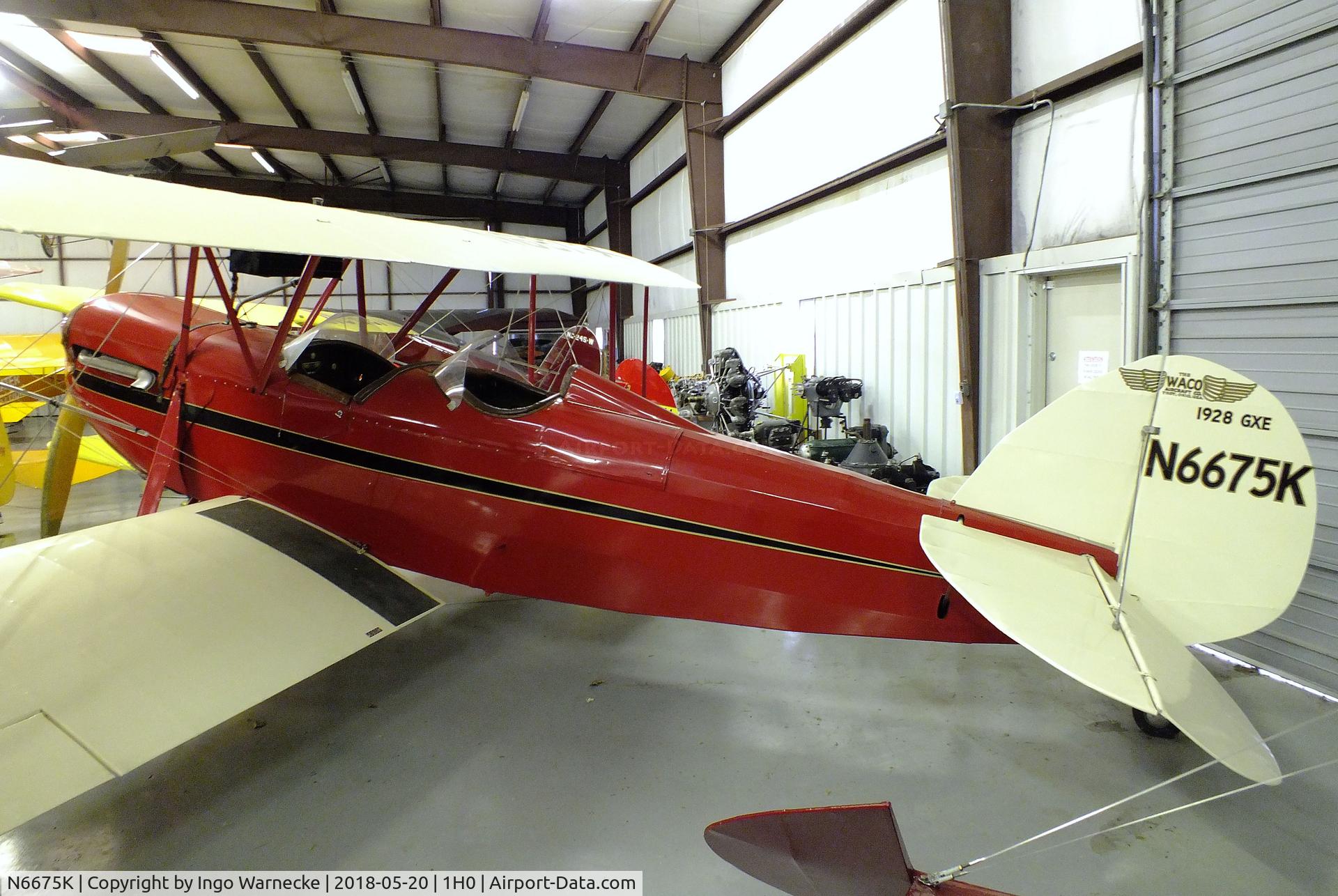 N6675K, 1928 Waco GXE C/N 1388, Waco GXE at the Aircraft Restoration Museum at Creve Coeur airfield, Maryland Heights MO