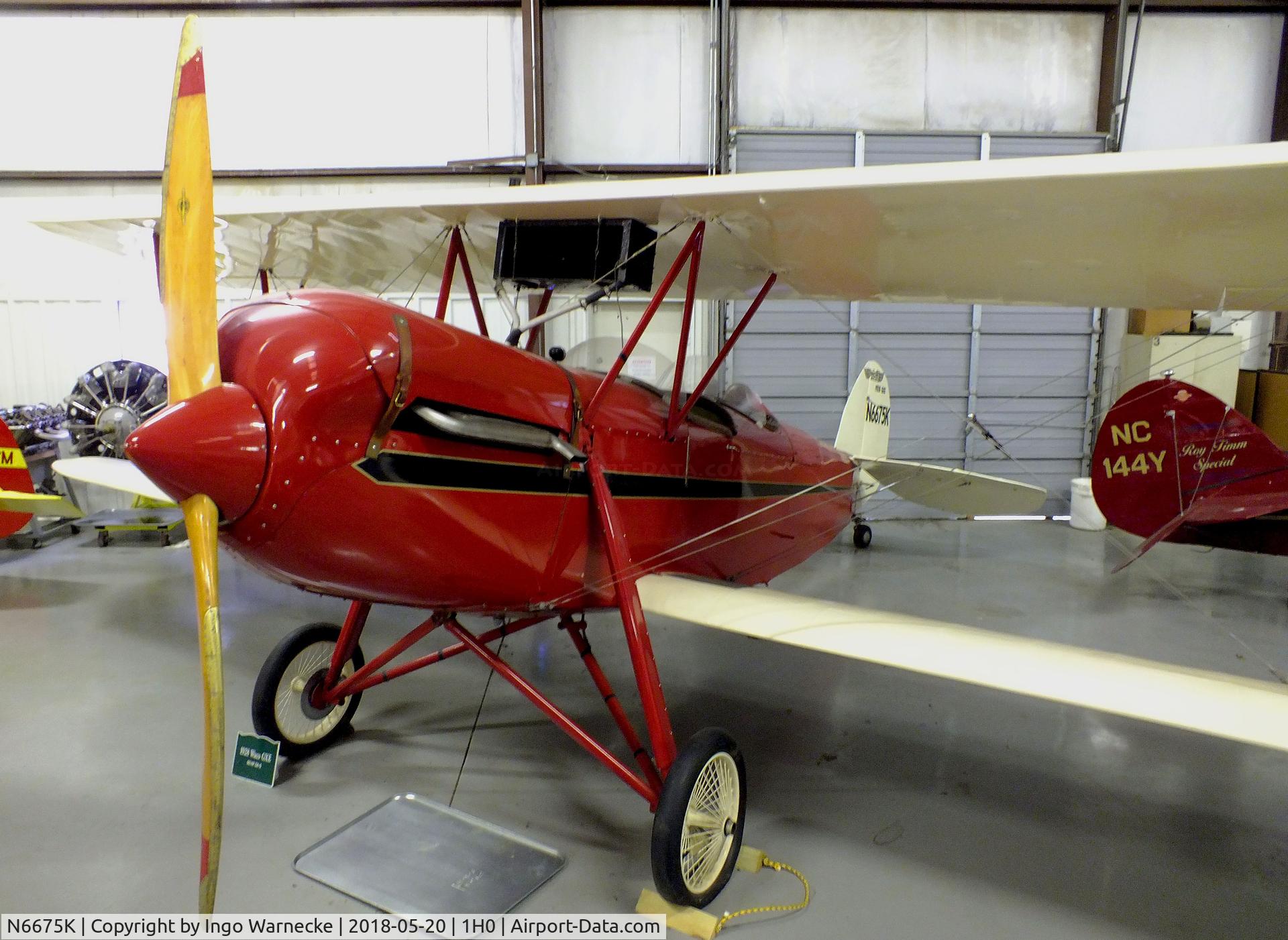 N6675K, 1928 Waco GXE C/N 1388, Waco GXE at the Aircraft Restoration Museum at Creve Coeur airfield, Maryland Heights MO