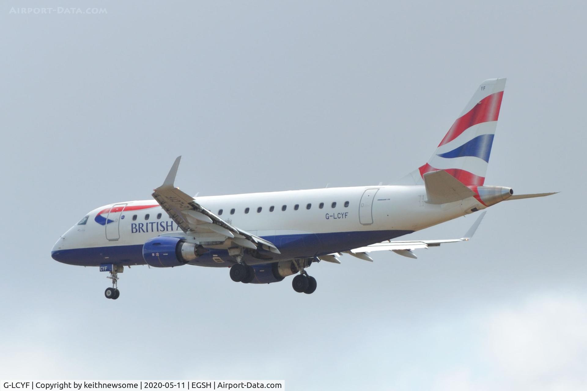 G-LCYF, 2009 Embraer 170STD (ERJ-170-100STD) C/N 17000298, Landing onto runway 09 at Norwich following short test flight, from a safe position.