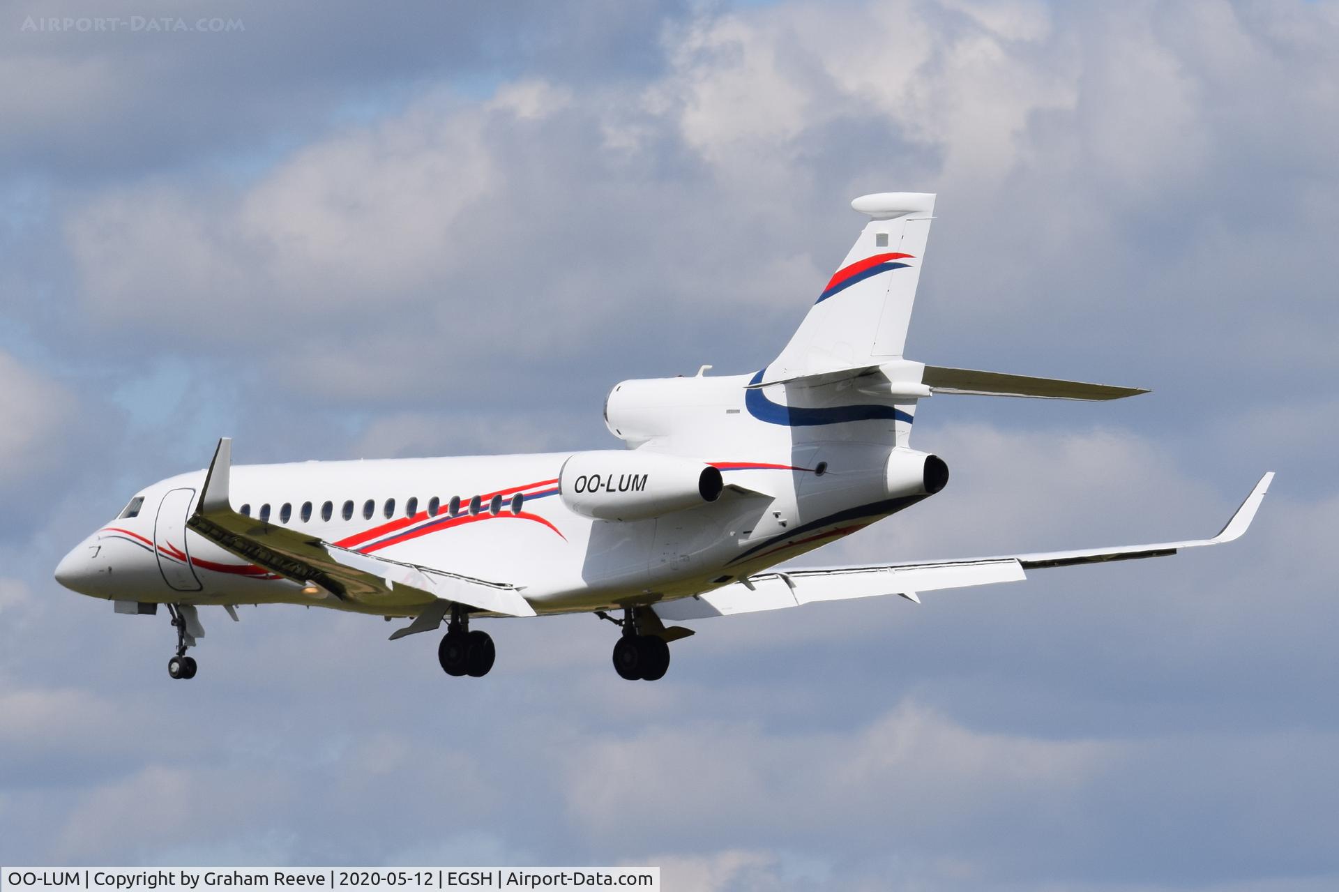 OO-LUM, 2007 Dassault Falcon 7X C/N 004, On finals to Norwich.