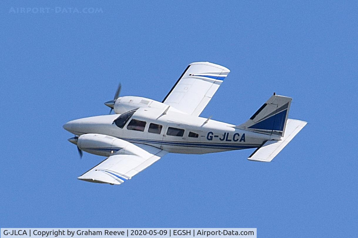 G-JLCA, 1978 Piper PA-34-200T Seneca II C/N 34-7870428, Departing Norwich over Spixworth.