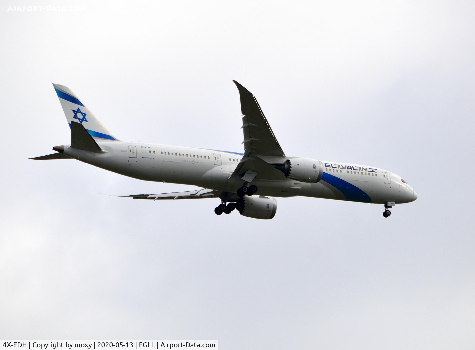4X-EDH, 2018 Boeing 787-9 Dreamliner C/N 38085, Boeing 787-9 on finals to London Heathrow.