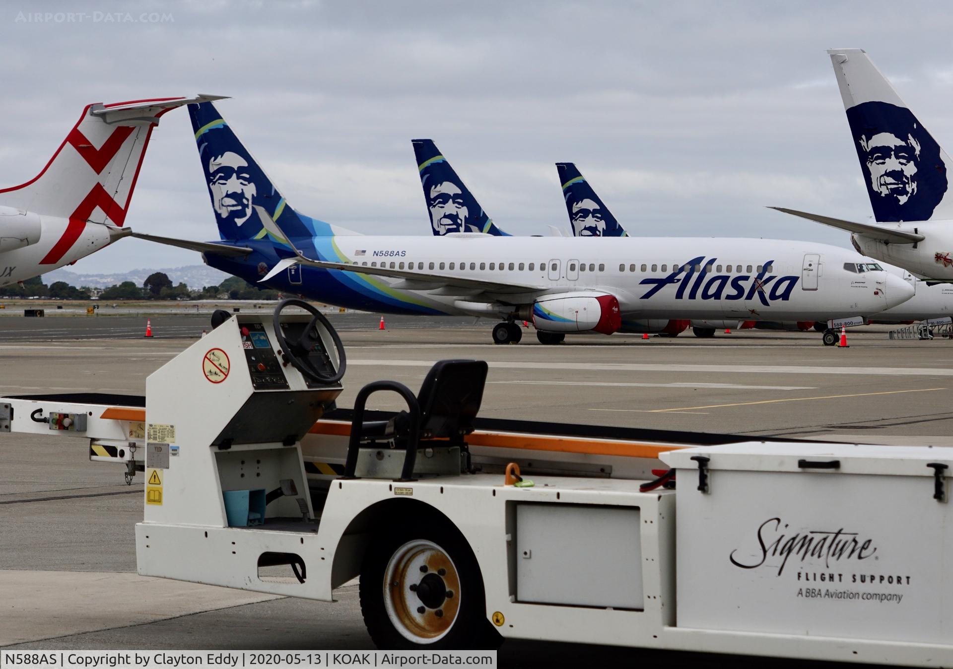 N588AS, 2007 Boeing 737-890 C/N 35685, Parked due to the virus. North Field Oakland Airport 2020.