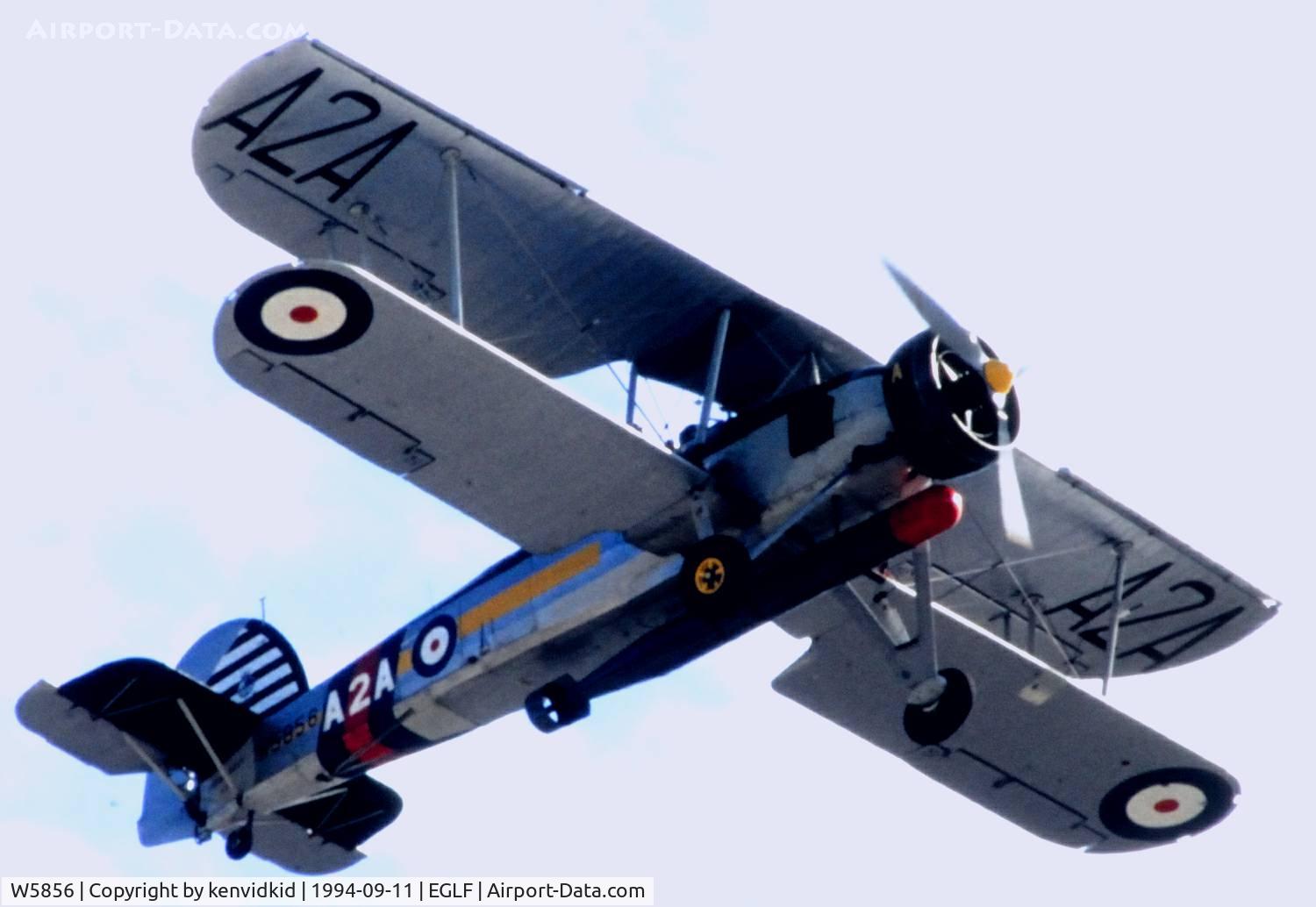 W5856, 1941 Fairey Swordfish Mk.II C/N B3593 Unconfirmed, Part of the historic aircraft flypast at the 1994 Farnborough Air Show.