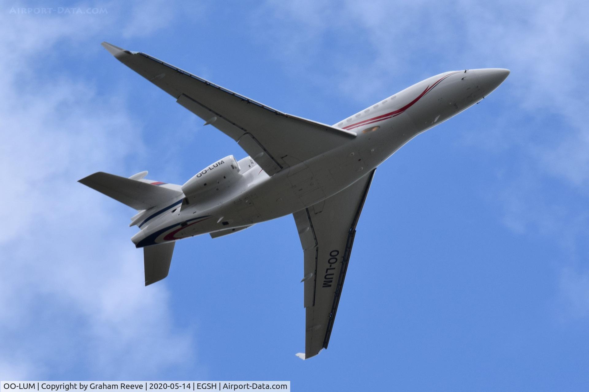 OO-LUM, 2007 Dassault Falcon 7X C/N 004, Departing from Norwich.