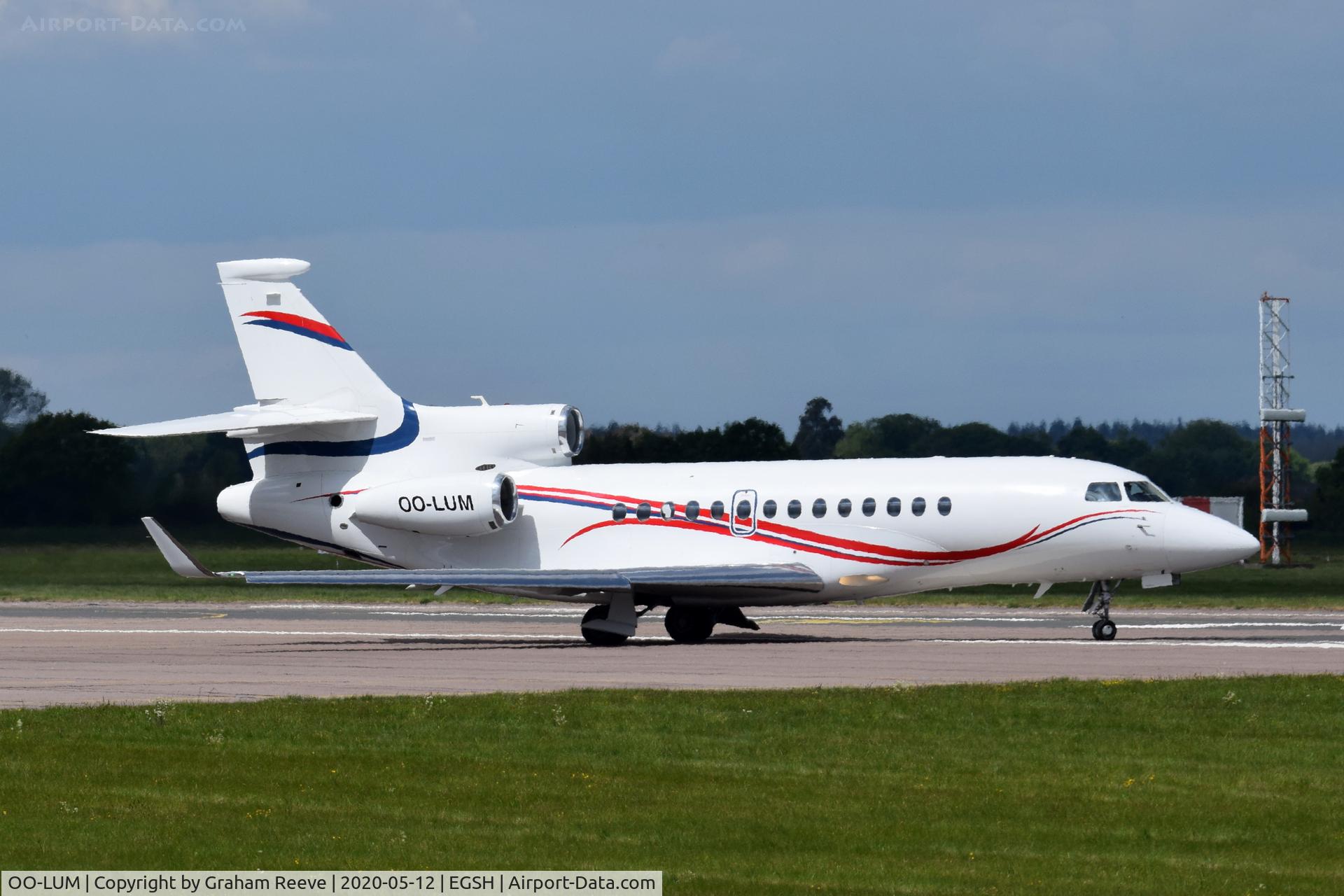 OO-LUM, 2007 Dassault Falcon 7X C/N 004, Departing from Norwich.