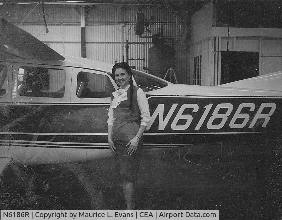N6186R, 1966 Cessna T210F Turbo Centurion C/N T210-0086, My Dad, Maurice L. Evans worked the delivery center, Pawnee Div. Wichita, Kansas. This plane was delivered to its new owner just out of the factory. My Dad took a photo of my Mother, Jacquelyn standing beside it, then took it flying for final checkout.