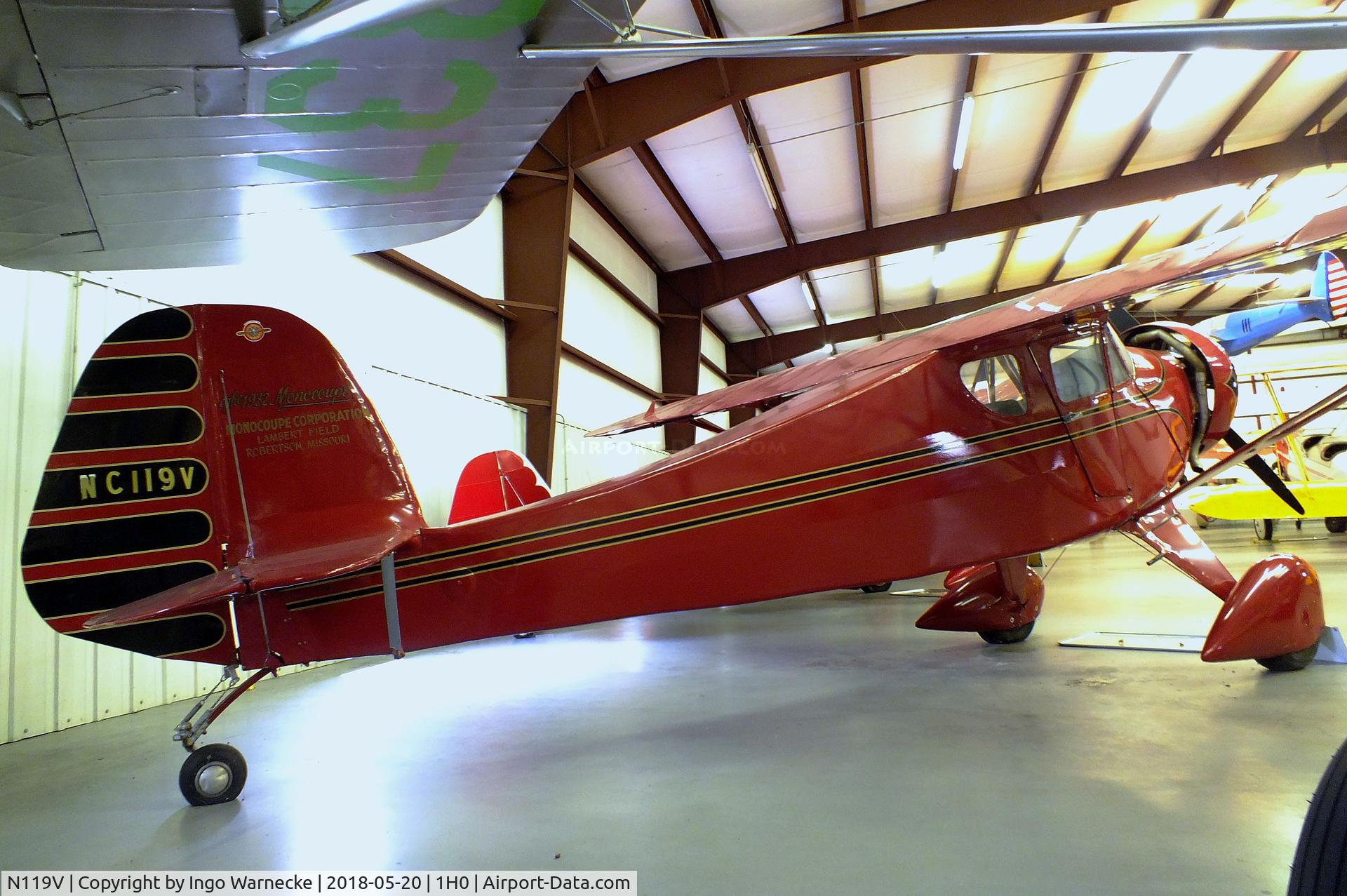 N119V, 1932 Monocoupe 90 C/N 628, Monocoupe 90 at the Aircraft Restoration Museum at Creve Coeur airfield, Maryland Heights MO