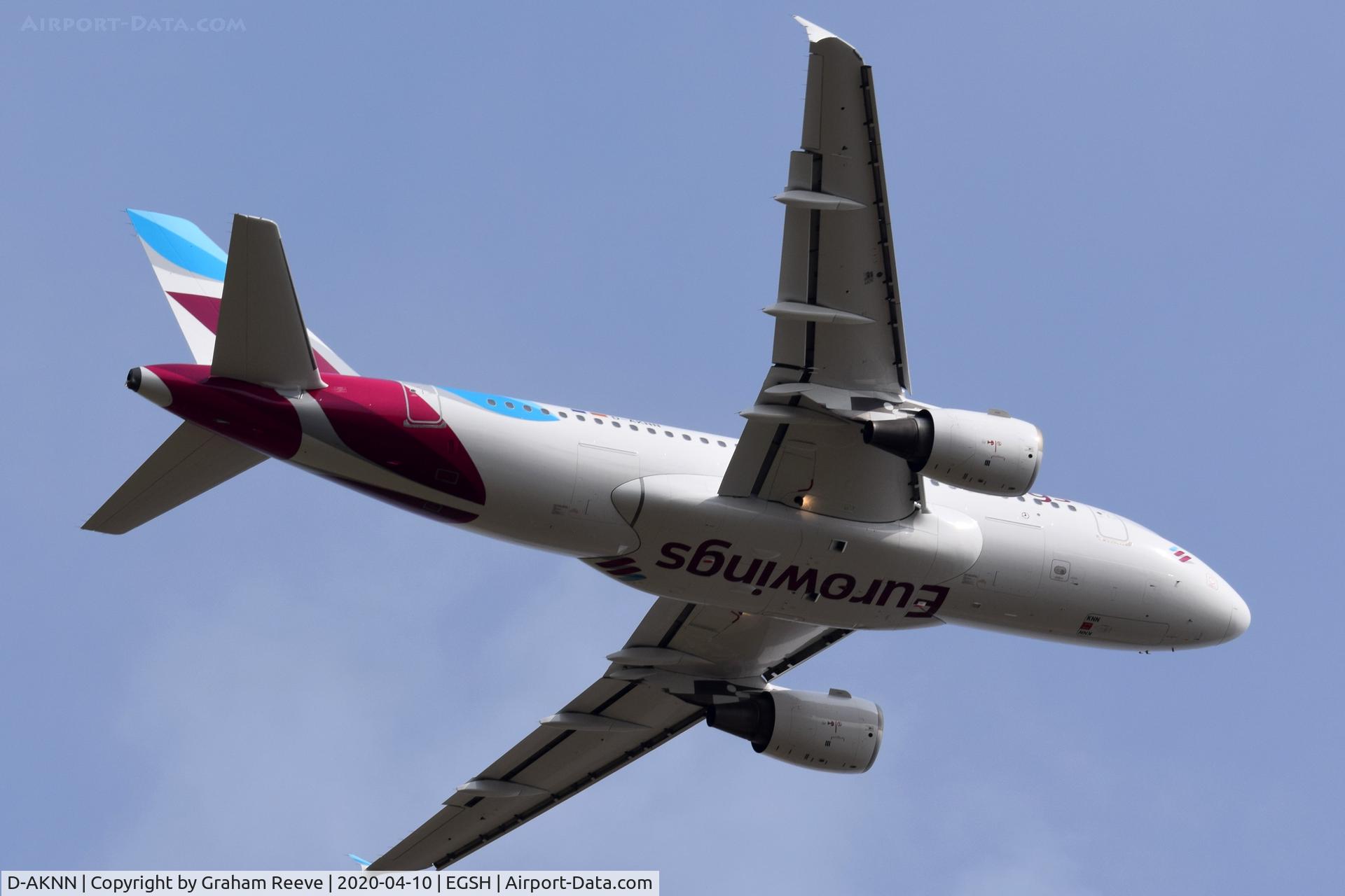 D-AKNN, 1999 Airbus A319-112 C/N 1136, Departing from Norwich, over Spixworth.