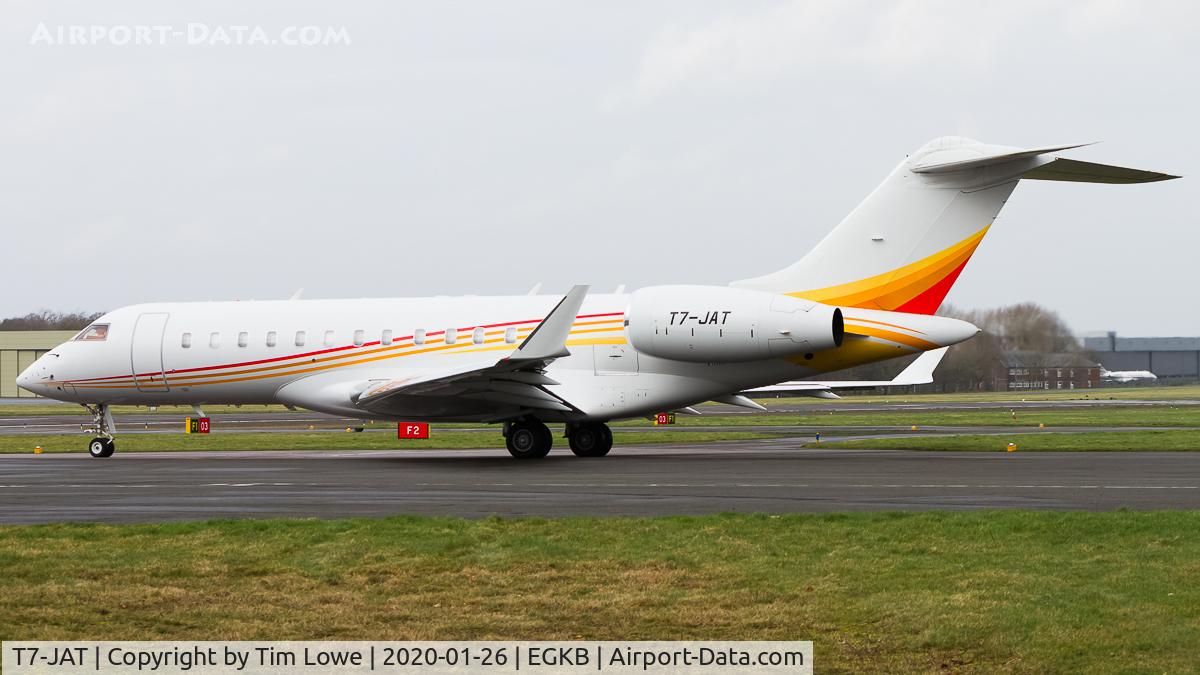 T7-JAT, 2009 Bombardier BD-700-1A10 Global Express C/N 9374, Pulling out of the Bombardier/Signature apron to go out on a test flight.