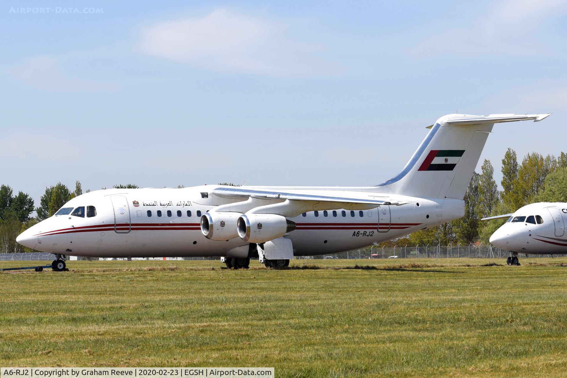 A6-RJ2, 1998 British Aerospace Avro 146-RJ85A C/N E2325, In storage at Norwich.