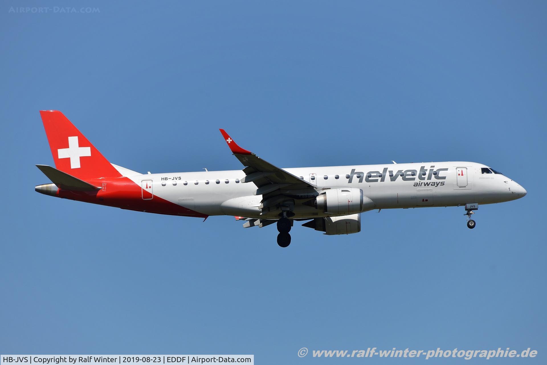HB-JVS, Embraer ERJ-190AR 190-100IGW C/N 19000265, Embraer ERJ-190AR 190-100IGW - 2L OAW Helvetic Airways - 19000265 - HB-JVS - 23.08.2019 - FRA