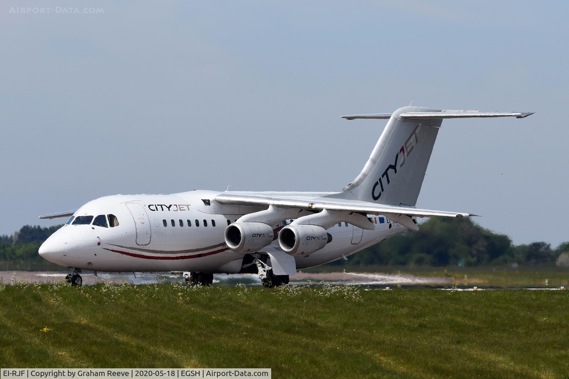 EI-RJF, 1998 British Aerospace Avro 146-RJ85A C/N E2337, Departing from Norwich.