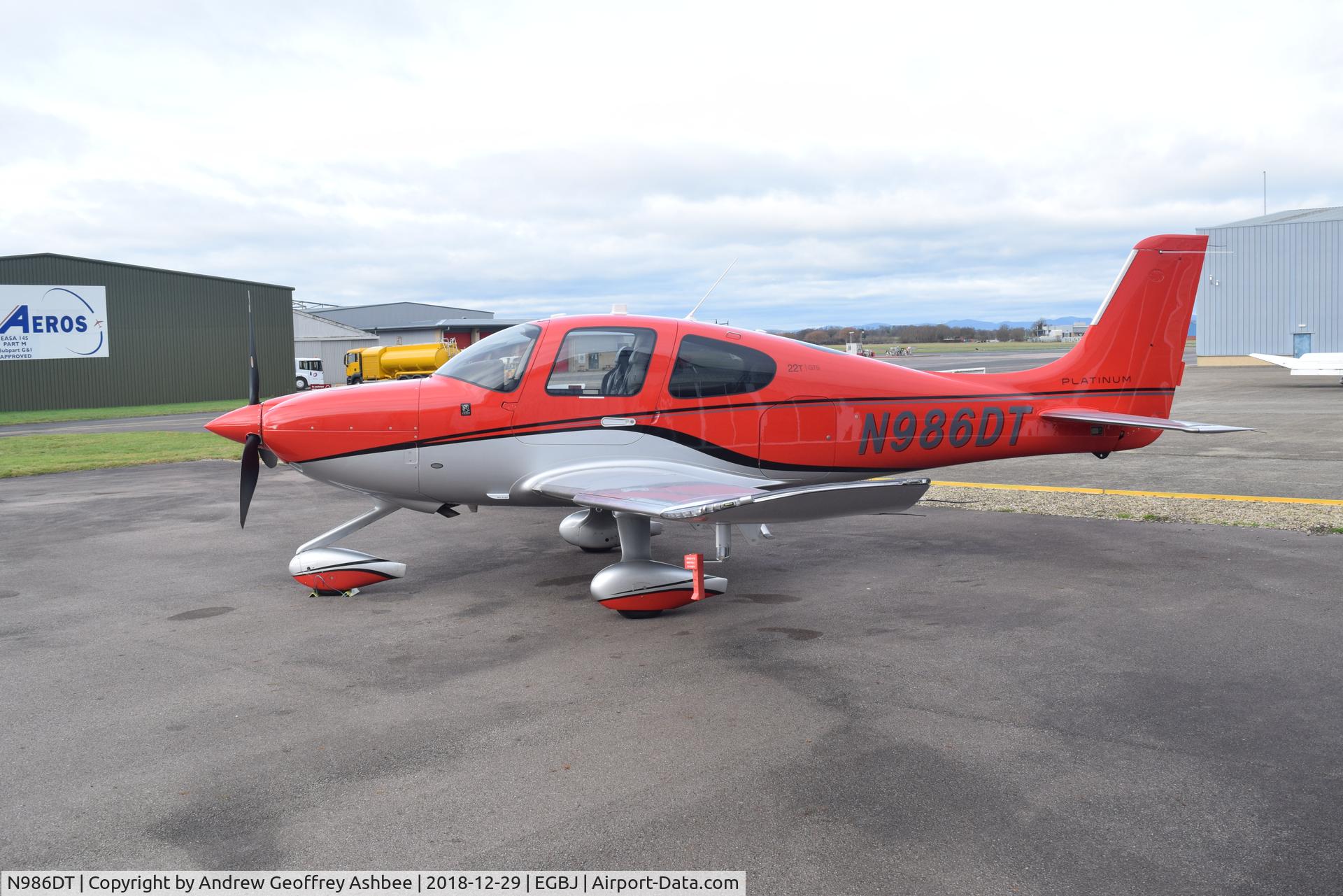 N986DT, 2017 Cirrus SR-22T G6-GTS Platinum C/N 1630, N986DT at Gloucestershire Airport.