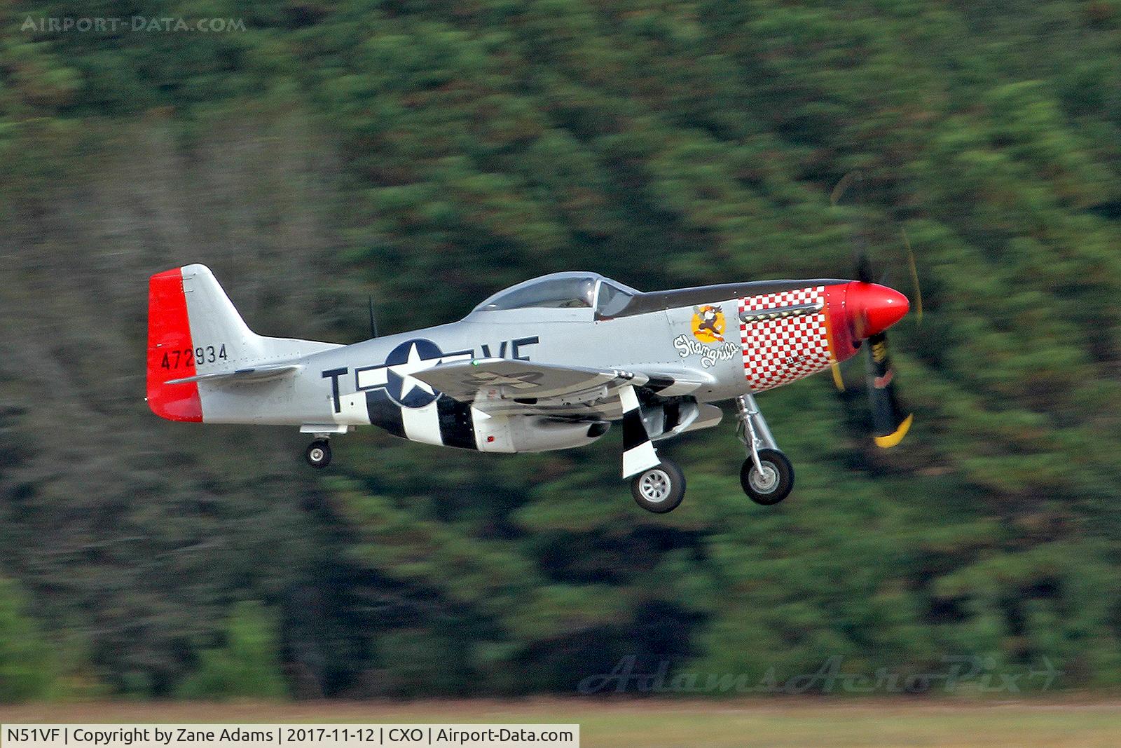 N51VF, 1945 North American F-51D Mustang C/N 45-11553, Departing Conroe, TX
