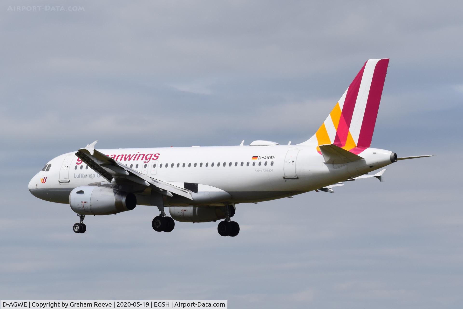 D-AGWE, 2007 Airbus A319-132 C/N 3128, Landing at Norwich.