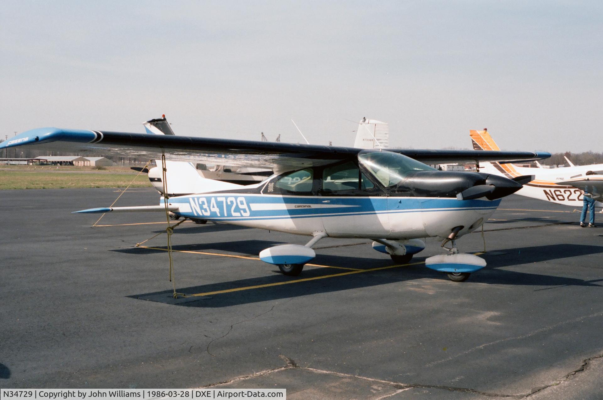 N34729, 1973 Cessna 177B Cardinal C/N 17701964, Dexter, MO 03/28/1986