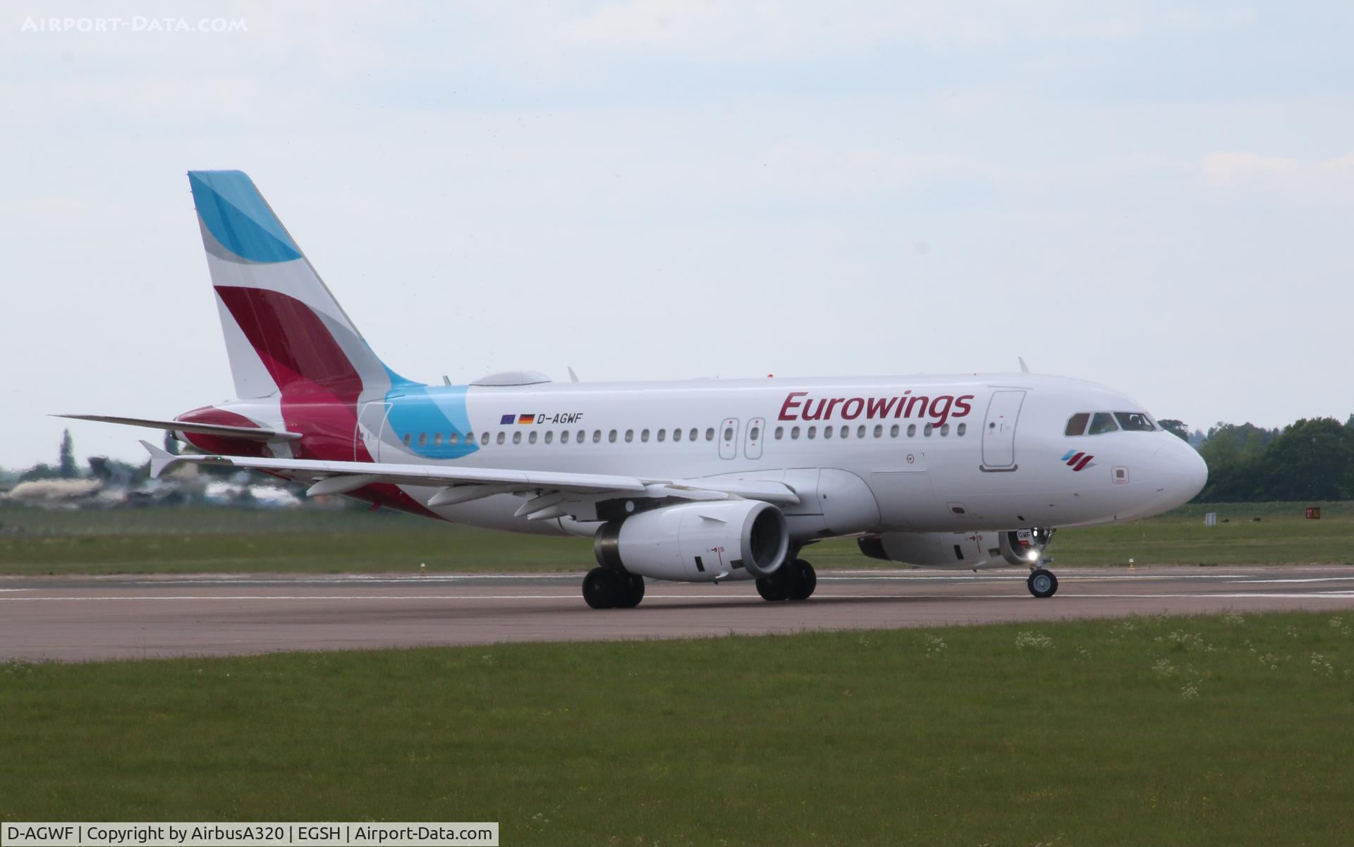 D-AGWF, 2007 Airbus A319-132 C/N 3172, Departing NWI following repaint into Eurowings livery