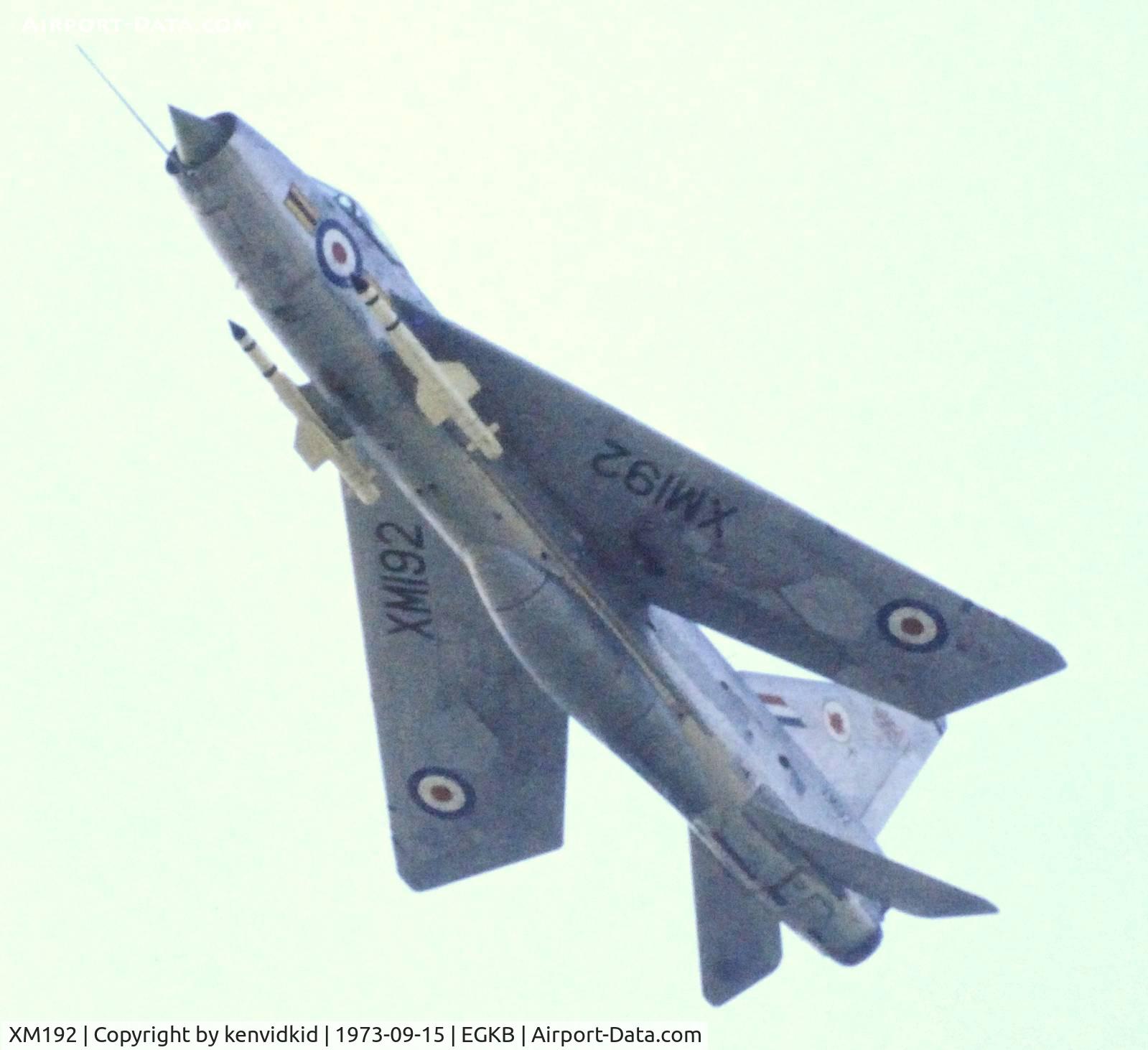 XM192, 1961 English Electric Lightning F.1A C/N 95090, At the 1973 Battle of Britain air show Biggin Hill.
Scanned from slide.