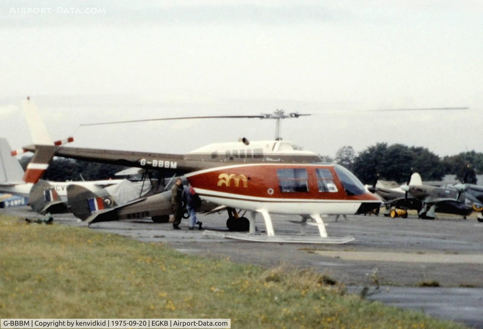 G-BBBM, 1973 Bell 206B JetRanger II C/N 1097, At the 1975 Battle of Britain air show Biggin Hill.
Scanned from slide.