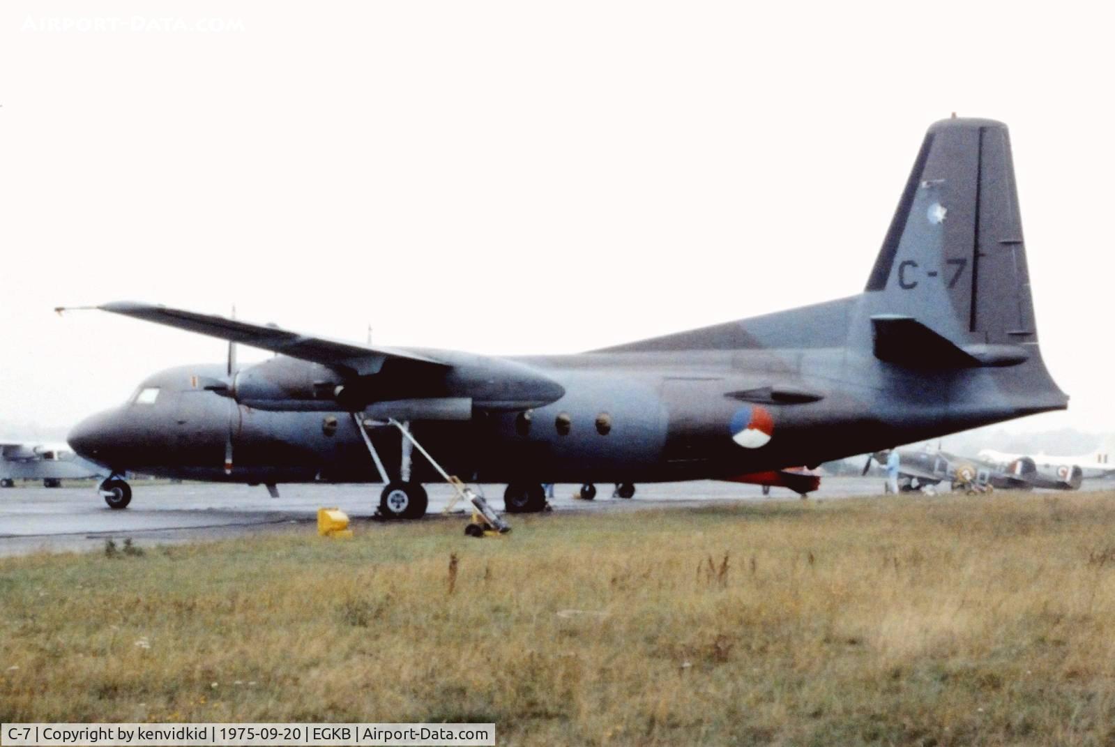 C-7, 1960 Fokker F-27-300M Troopship C/N 10157, At the 1975 Battle of Britain air show Biggin Hill.
Scanned from slide.