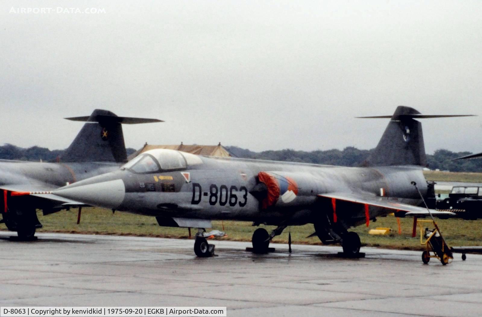 D-8063, Lockheed F-104G Starfighter C/N 683-8063, At the 1975 Battle of Britain air show Biggin Hill.
Scanned from slide.