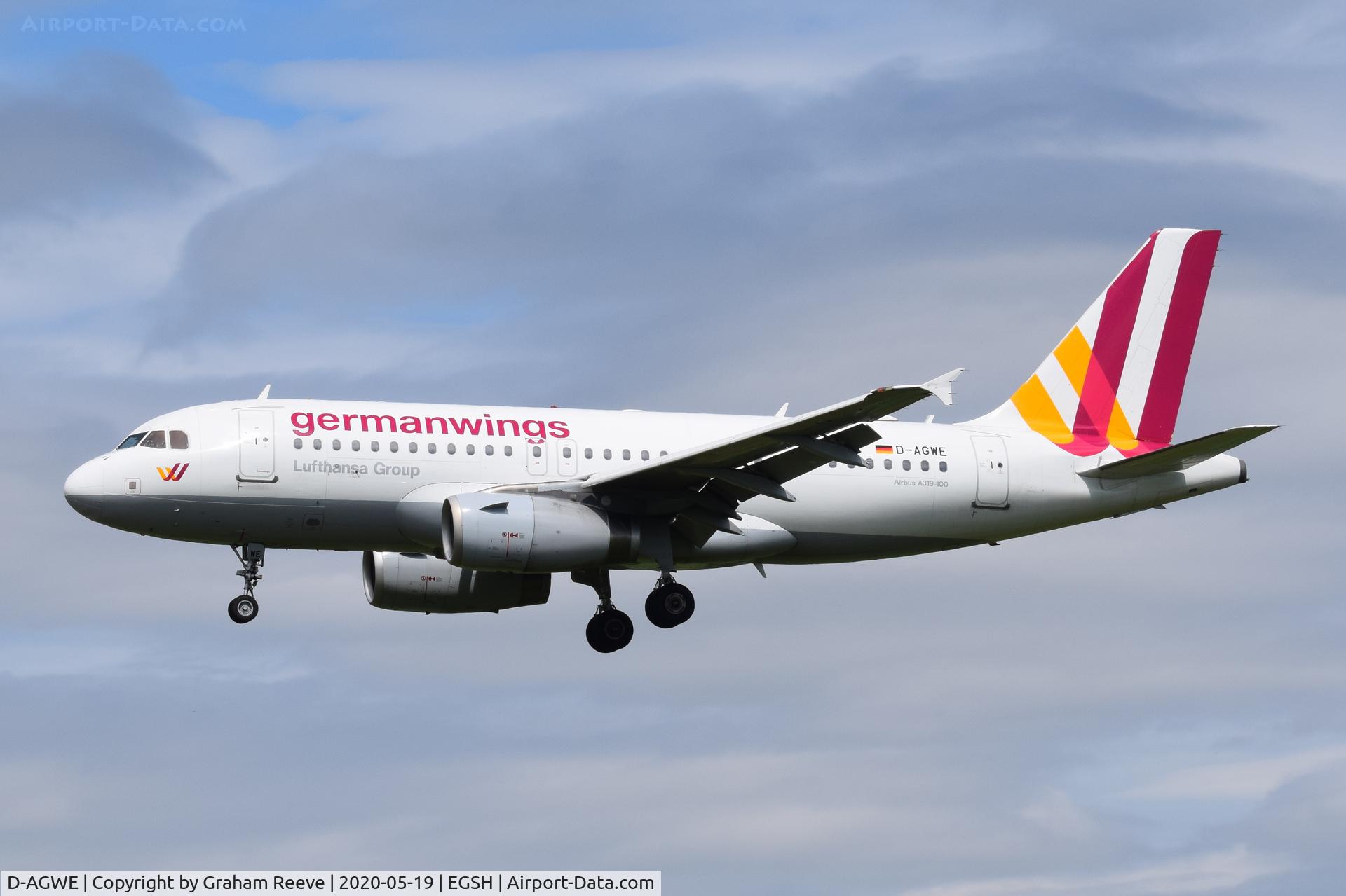 D-AGWE, 2007 Airbus A319-132 C/N 3128, Landing at Norwich.