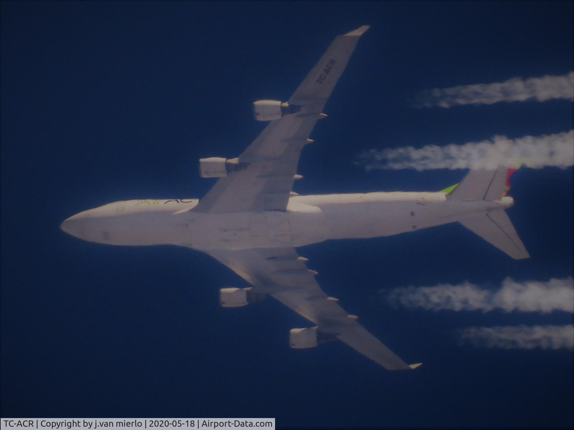 TC-ACR, 2002 Boeing 747-428ERF C/N 32866, Cruising over Ghent, Belgium in CORONA-empty skies