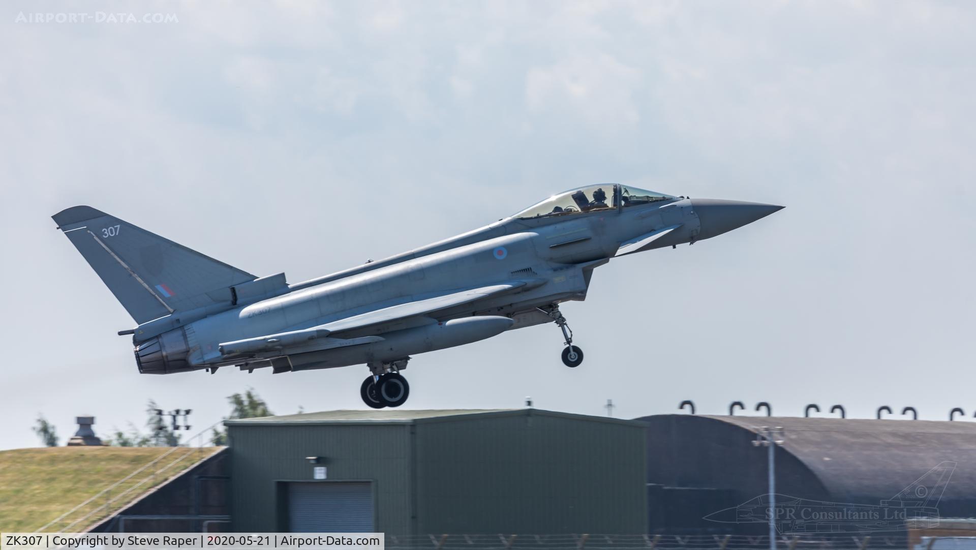 ZK307, 2009 Eurofighter EF-2000 Typhoon FGR4 C/N BS058, Launching for a sortie viewed from crash gate 1