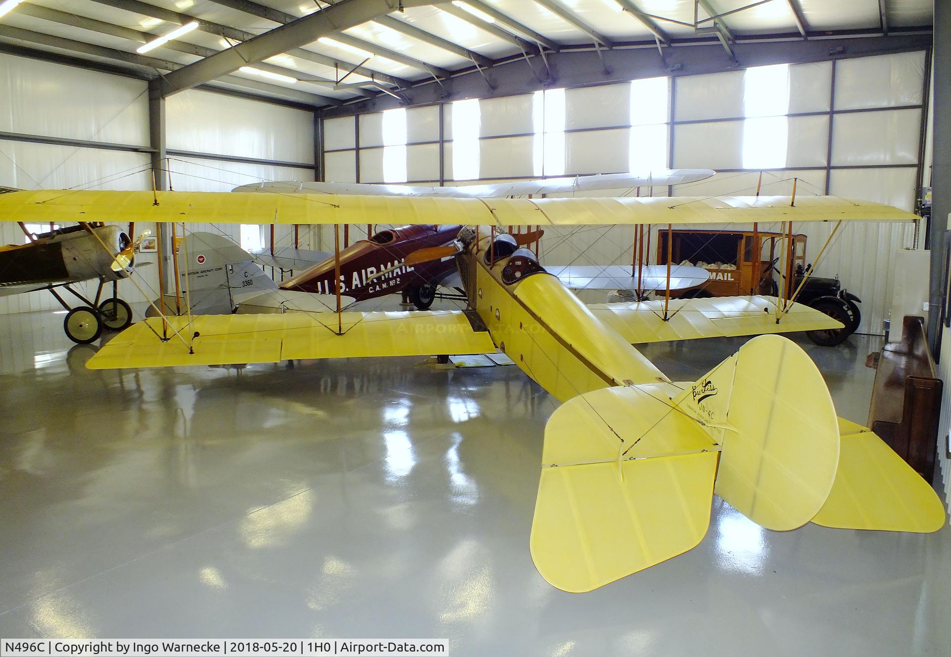 N496C, 1917 Curtiss (Canadian Aeroplane/McDaniels) JN4CAN C/N 496, Curtiss (Canadian Aeroplanes Ltd. / McDaniels) JN-4C Canuck at the Aircraft Restoration Museum at Creve Coeur airfield, Maryland Heights MO