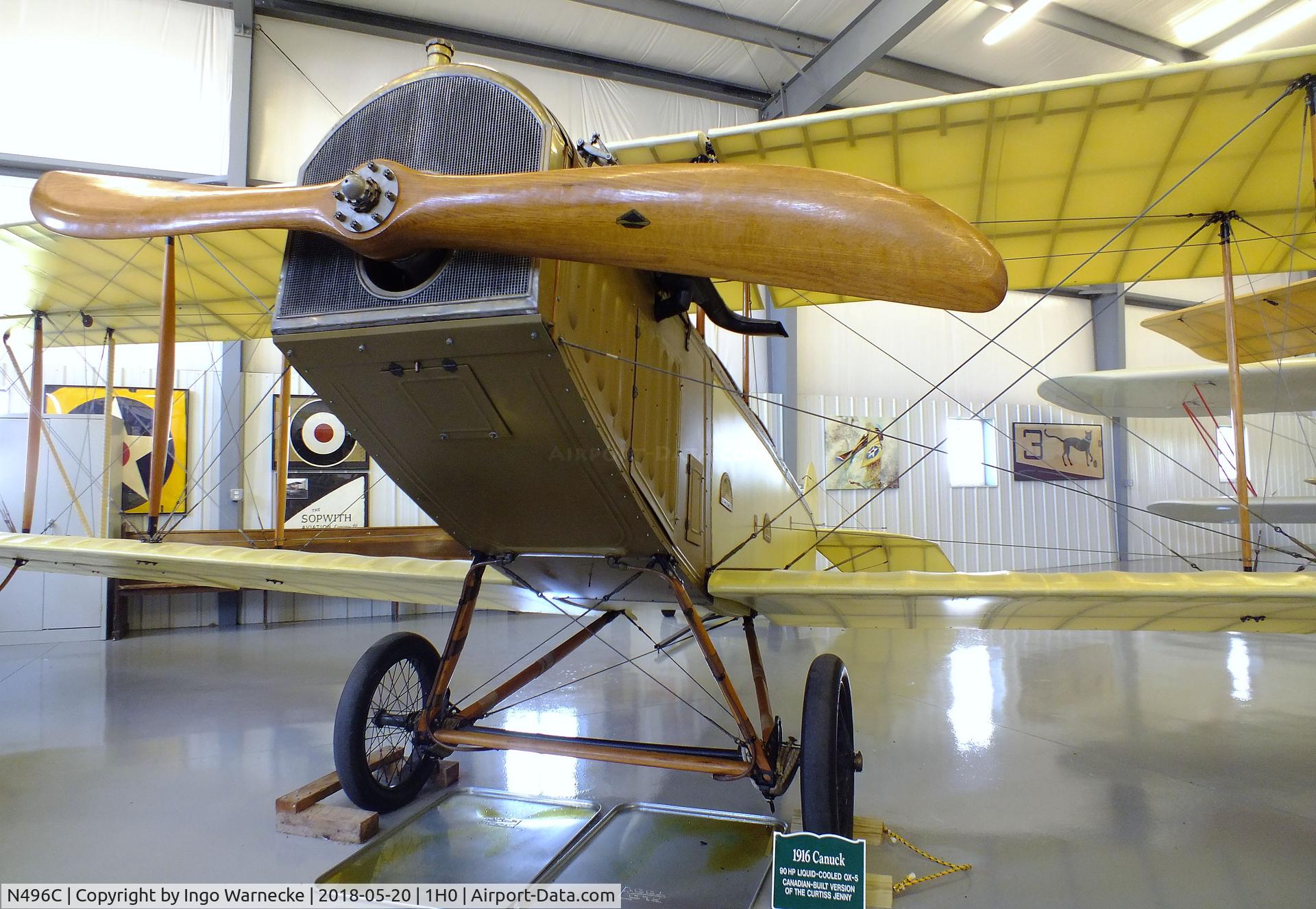 N496C, 1917 Curtiss (Canadian Aeroplane/McDaniels) JN4CAN C/N 496, Curtiss (Canadian Aeroplanes Ltd. / McDaniels) JN-4C Canuck at the Aircraft Restoration Museum at Creve Coeur airfield, Maryland Heights MO