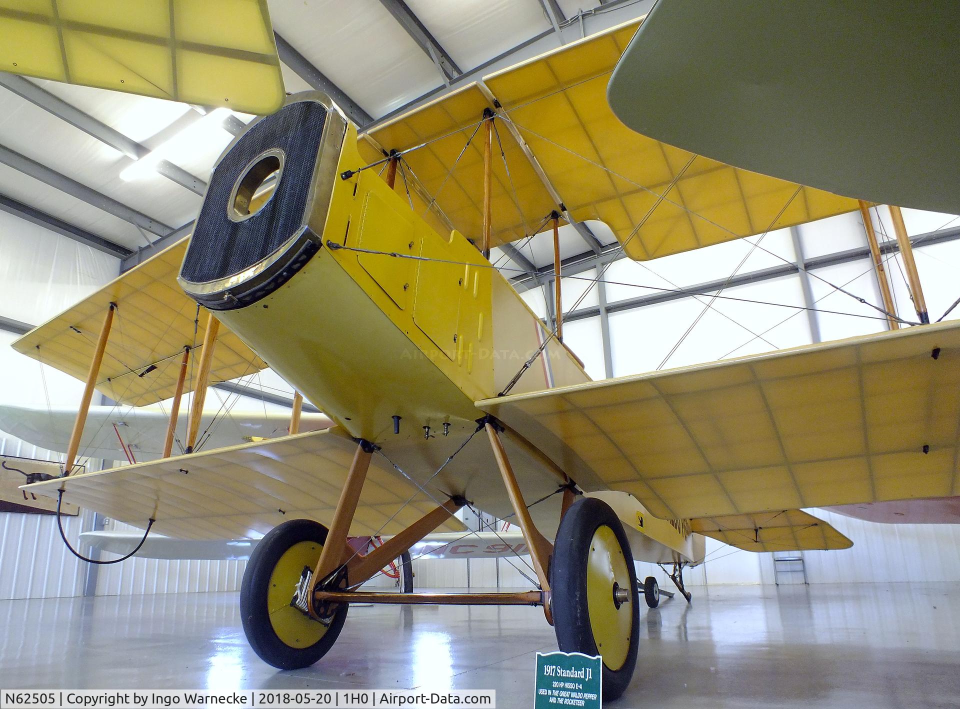 N62505, Folsom J-1 STANDARD C/N T-4595, Standard (Folsom) J-1 (minus engine/propeller) as used in the movie 'The Great Waldo Pepper' at the Aircraft Restoration Museum at Creve Coeur airfield, Maryland Heights MO