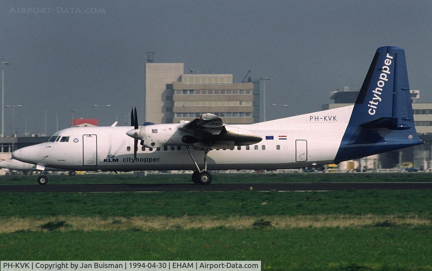 PH-KVK, 1991 Fokker 50 C/N 20219, KLM cityhopper