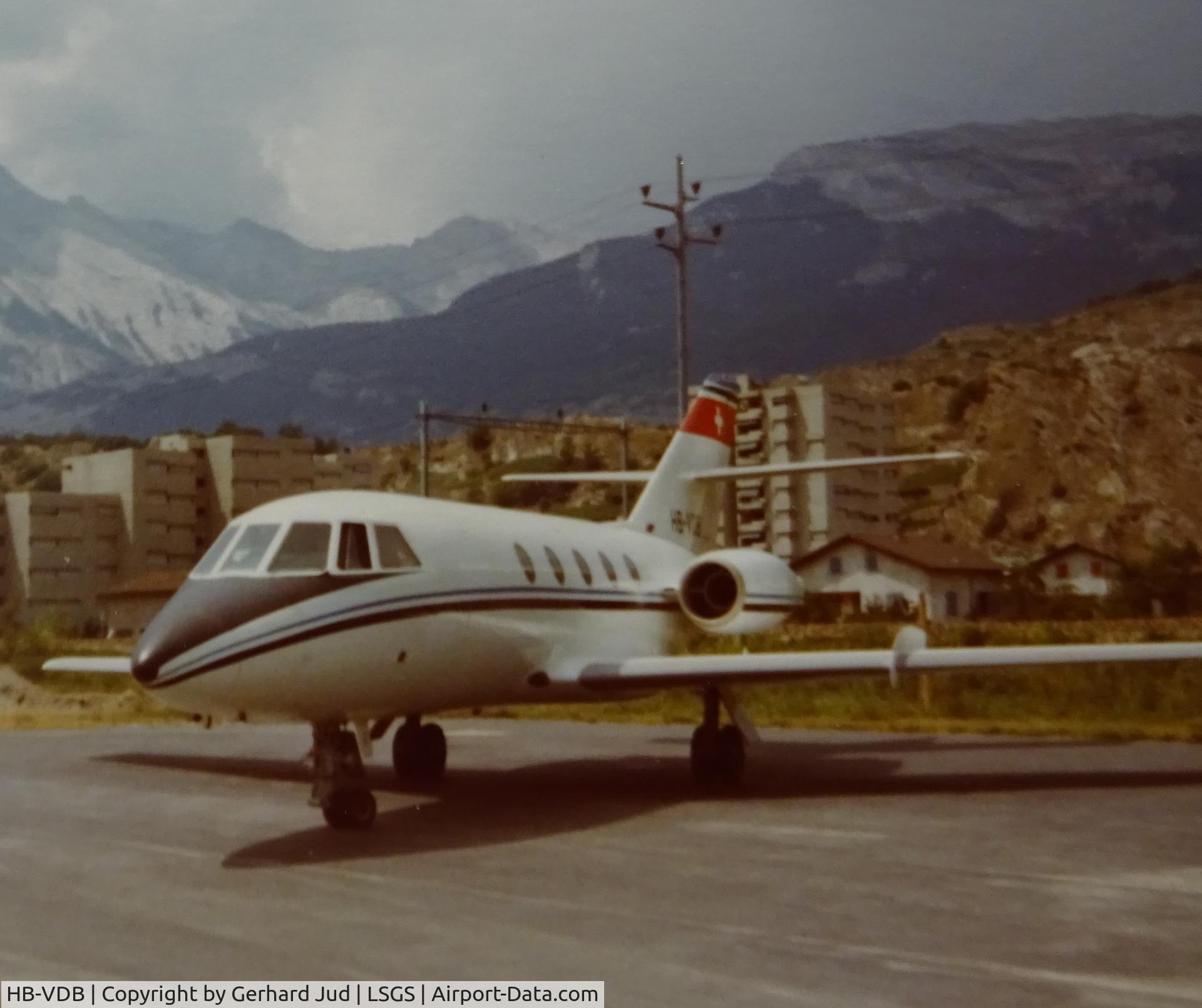 HB-VDB, 1973 Dassault Falcon (Mystere) 20D C/N 296, Picture taken during fuelstop in Sion / SIR-LSGS, Valais; Switzerland. 
On 25.June 1976 during holydays when I was 19y old.